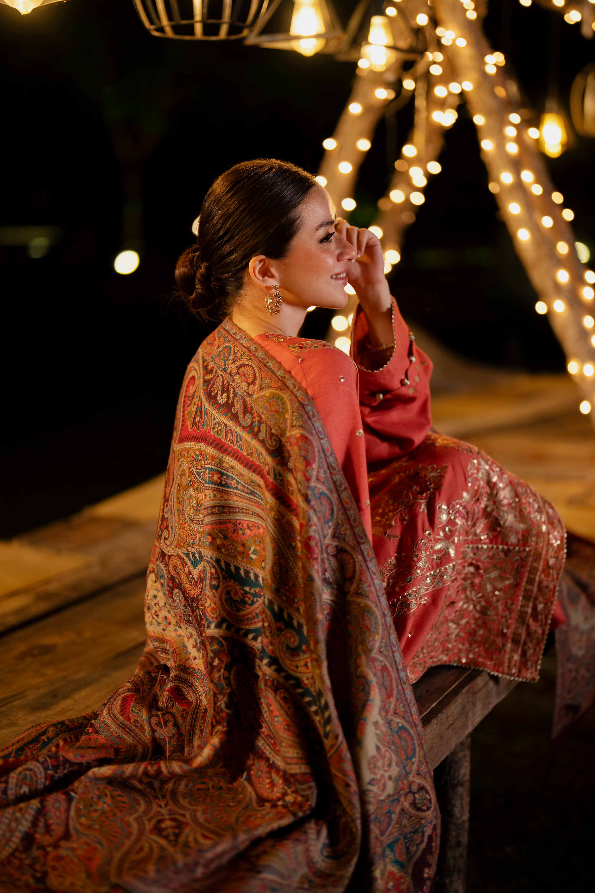 NISHATUAE - Coral Embroidered Karandi 3-piece Unstitched Suit