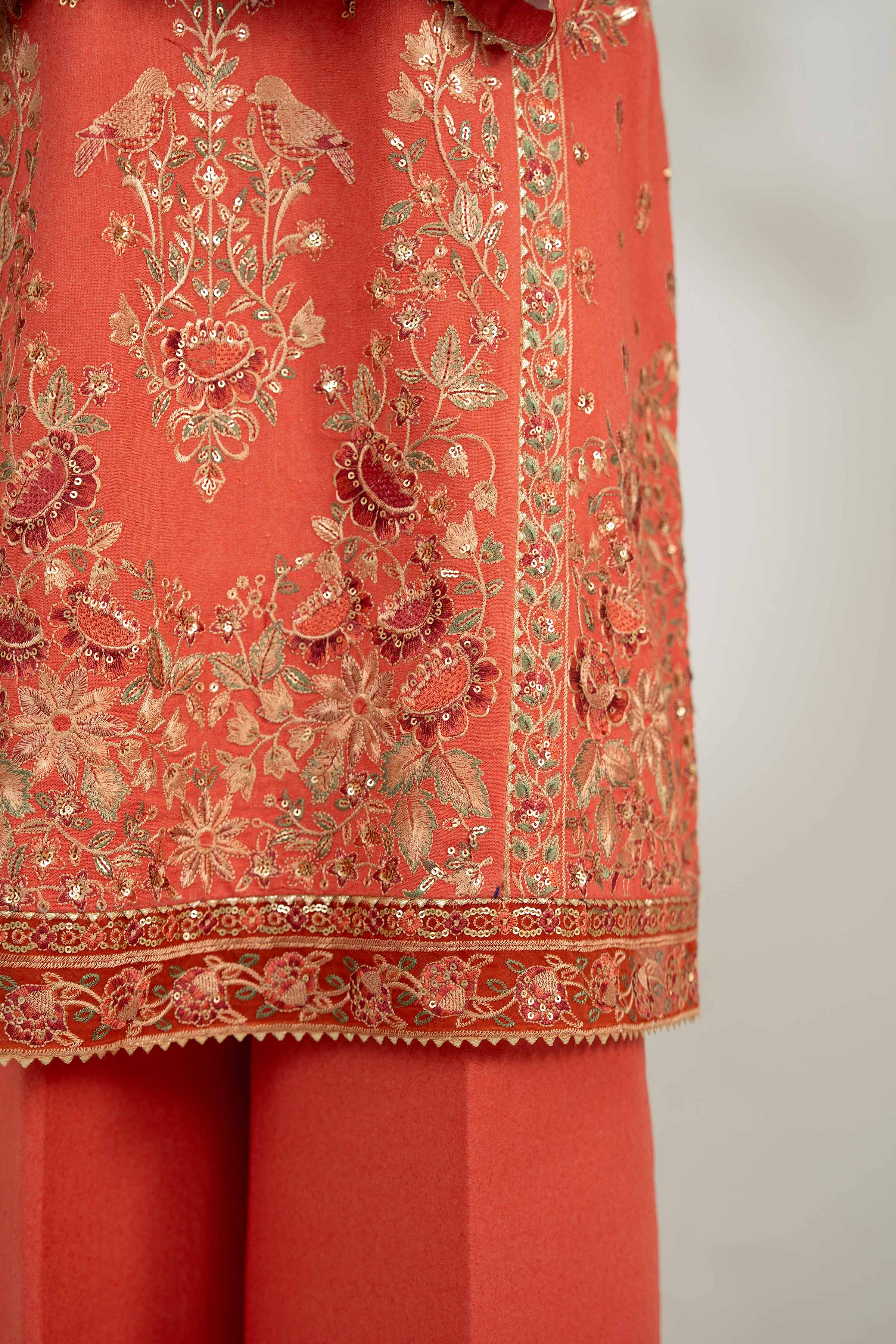 NISHATUAE - Coral Embroidered Karandi 3-piece Unstitched Suit