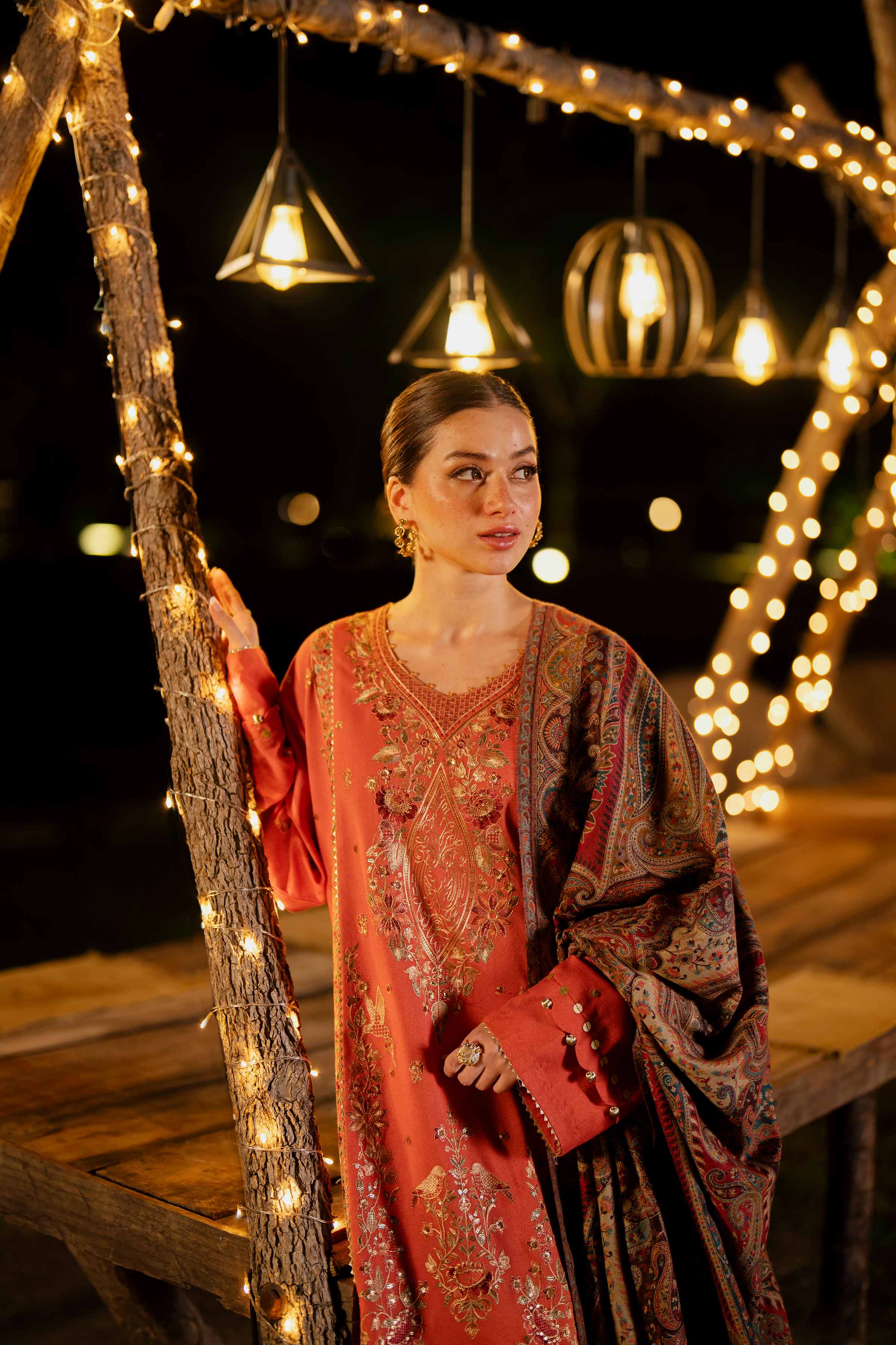 NISHATUAE - Coral Embroidered Karandi 3-piece Unstitched Suit