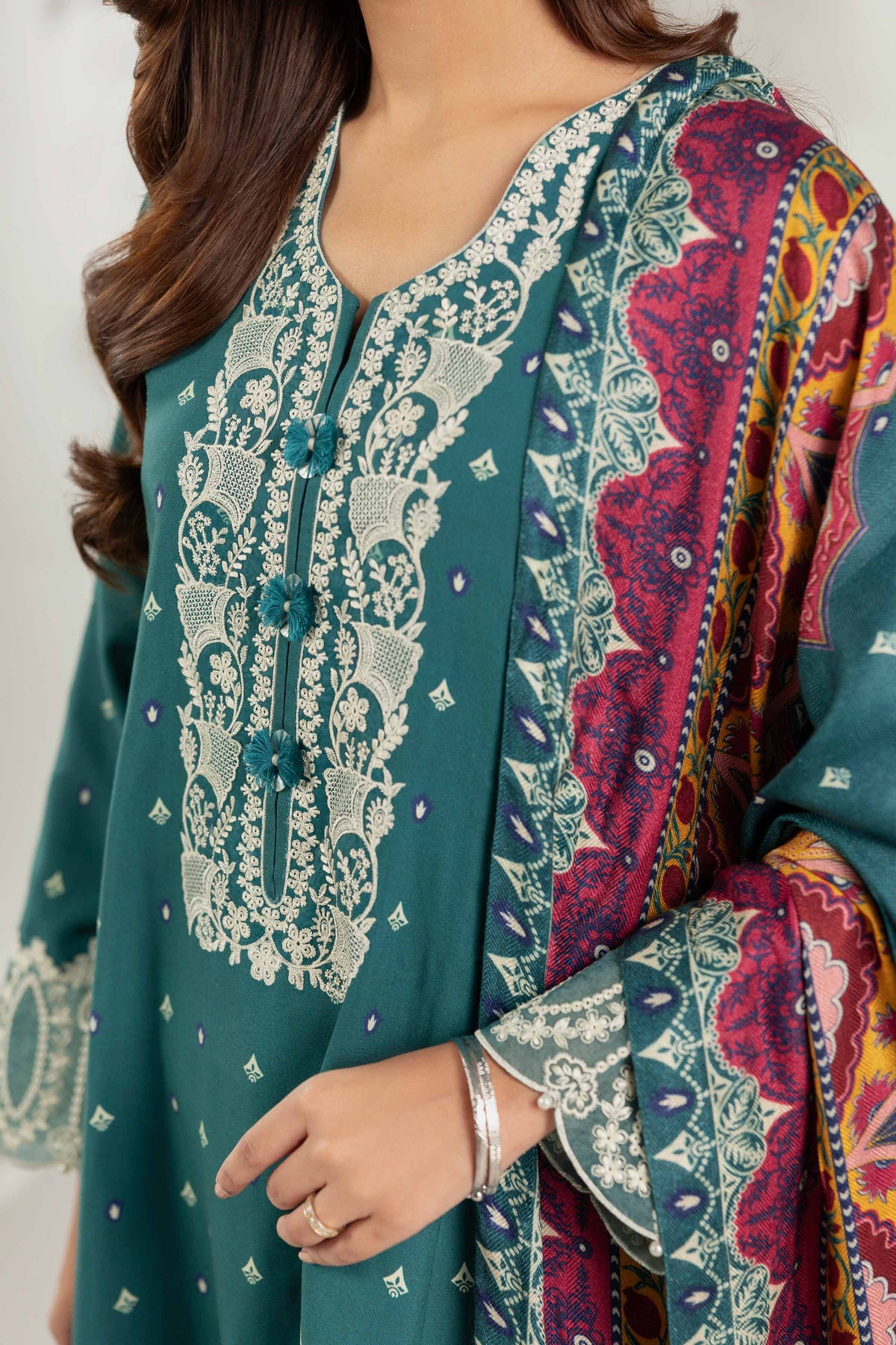 3 Piece - Printed Embroidered Suit  - 42503693