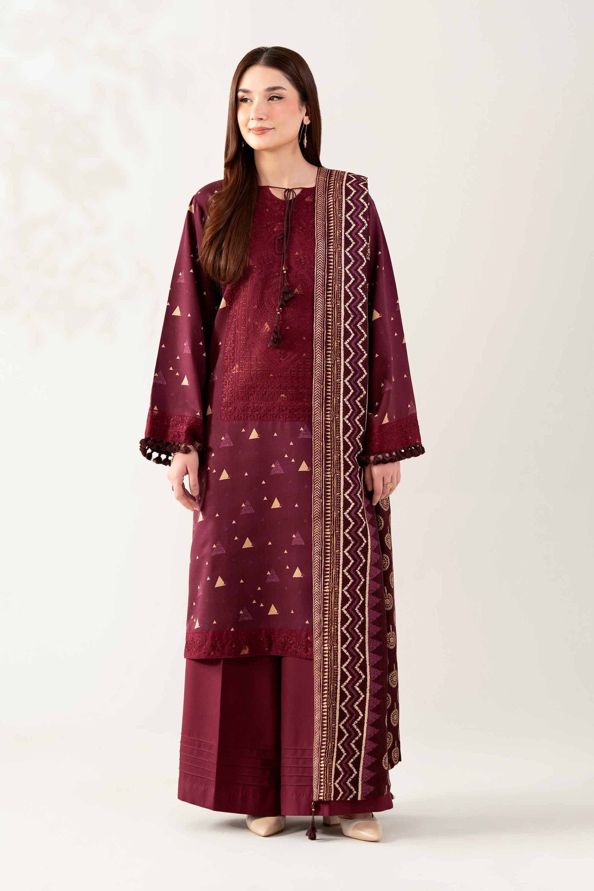 3 Piece - Printed Embroidered Suit  - 42503694
