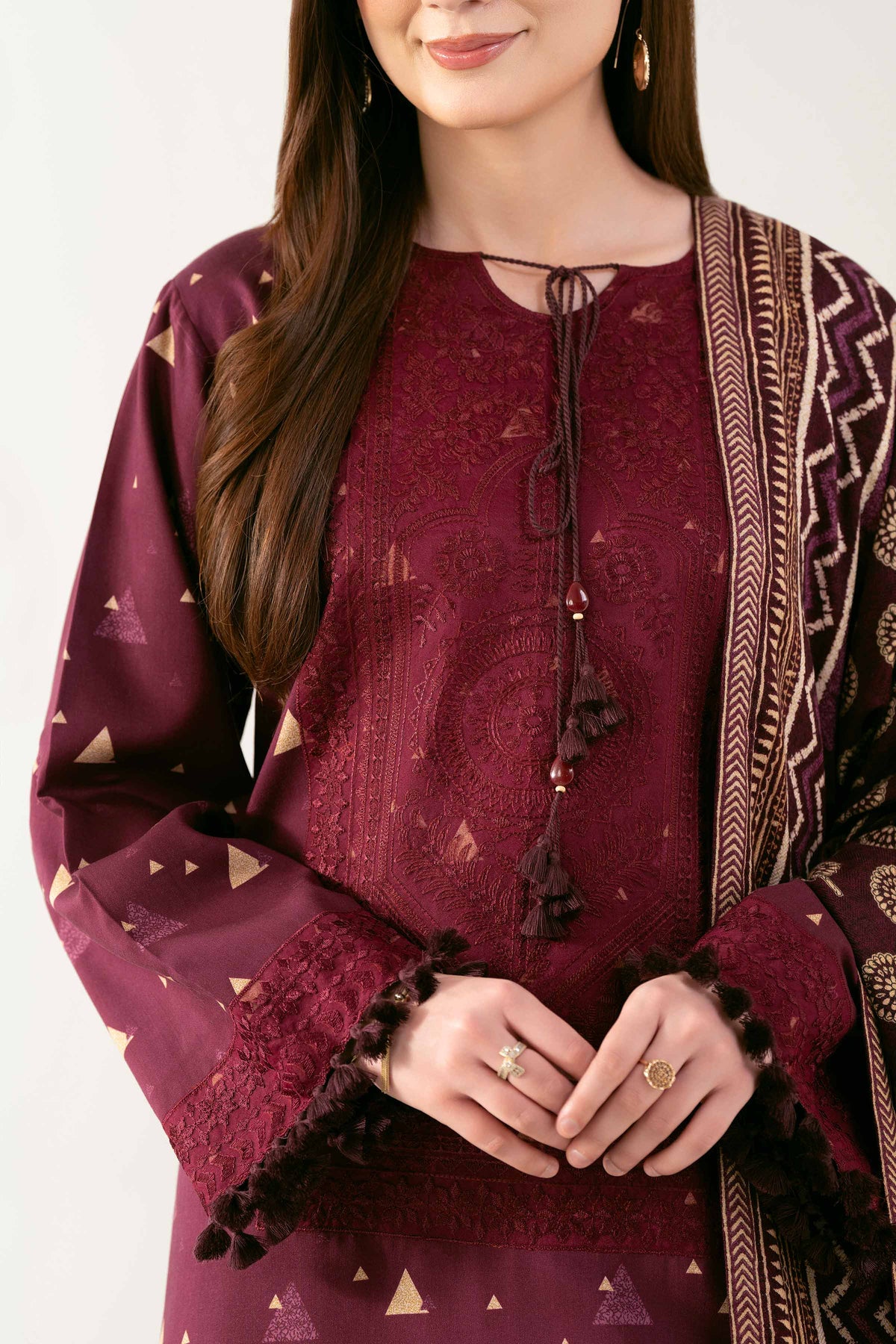 3 Piece - Printed Embroidered Suit  - 42503694