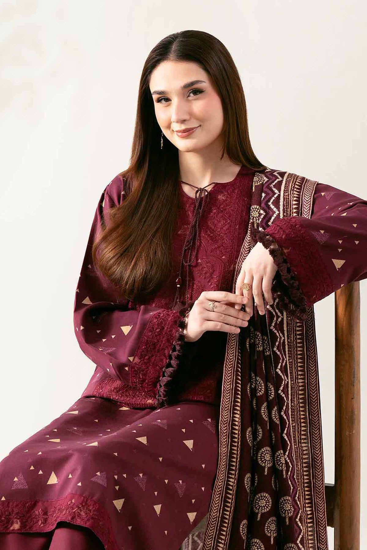 3 Piece - Printed Embroidered Suit  - 42503694