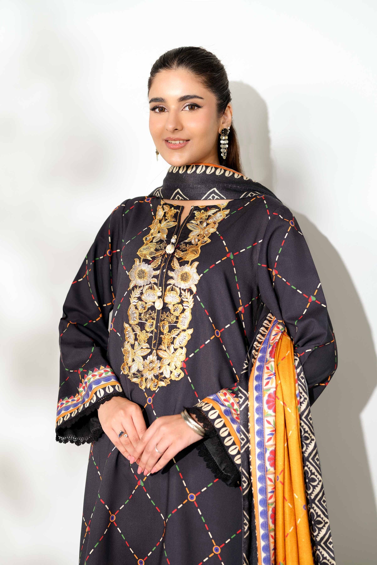 3 Piece - Printed Embroidered Suit  - 42503695