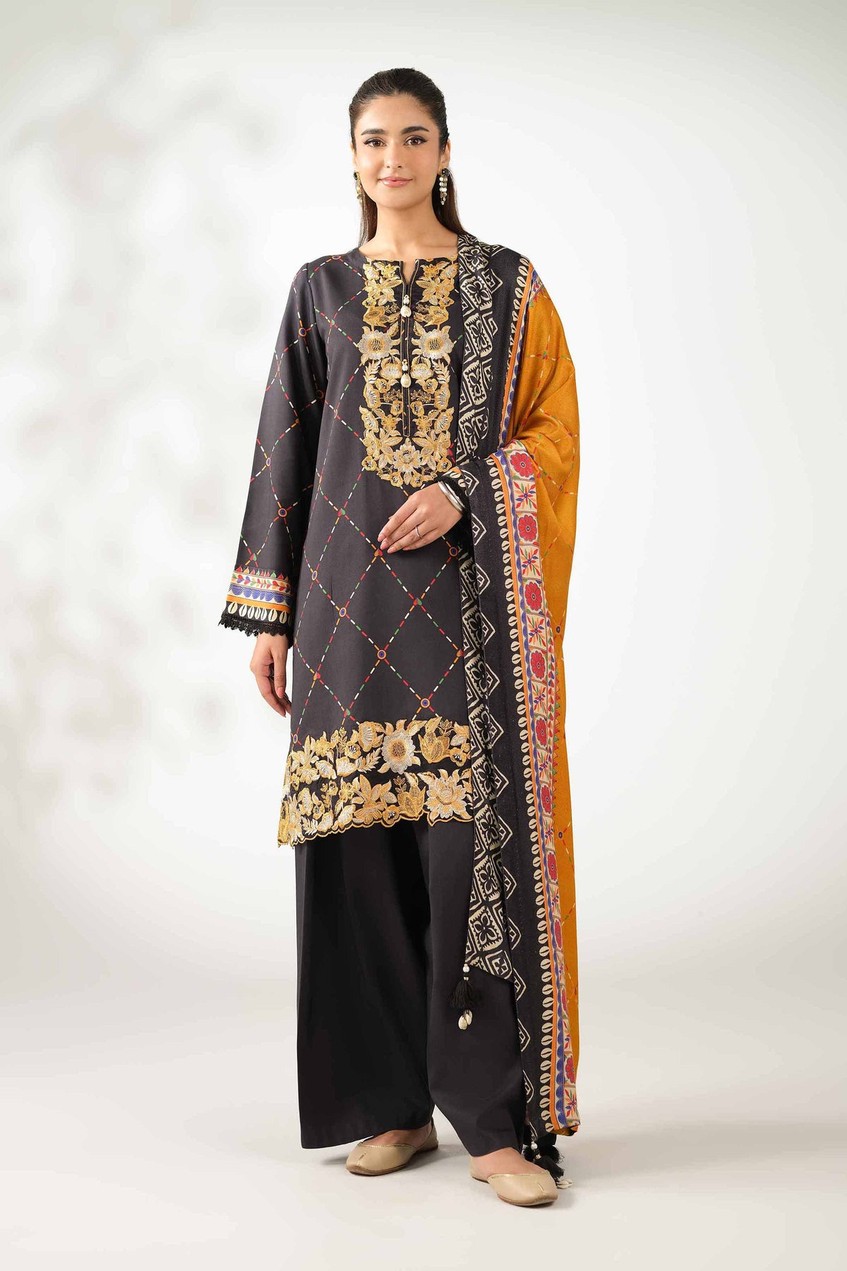 3 Piece - Printed Embroidered Suit  - 42503695