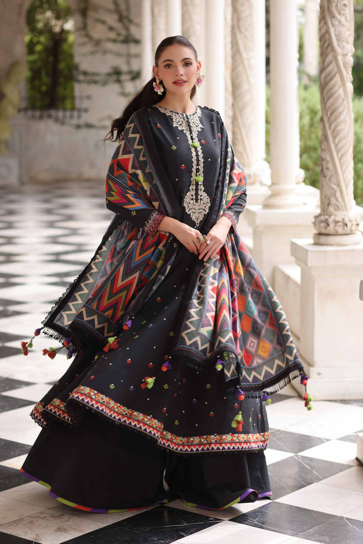 NishatUAE -  Black Embroidered Cotton 3-piece Unstitched Suit