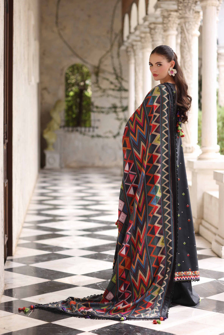 NishatUAE -  Black Embroidered Cotton 3-piece Unstitched Suit