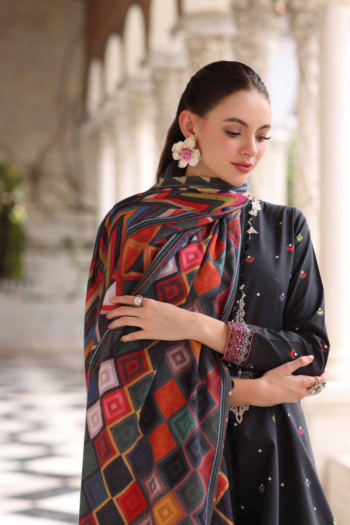 NishatUAE -  Black Embroidered Cotton 3-piece Unstitched Suit