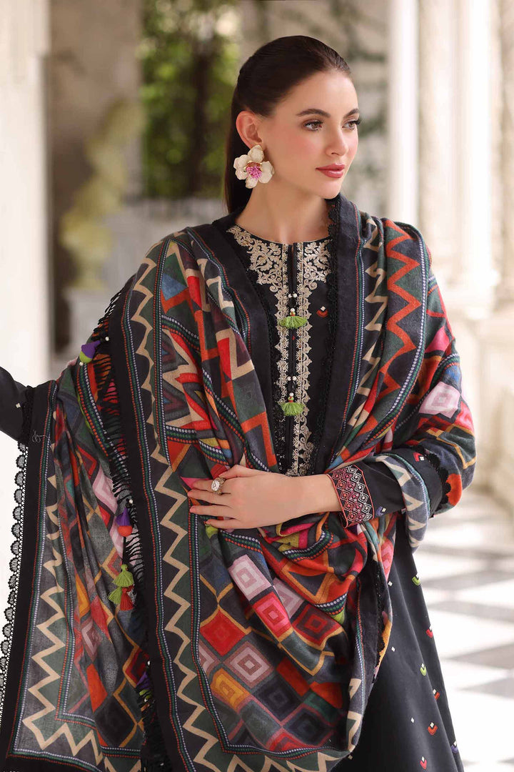 NishatUAE -  Black Embroidered Cotton 3-piece Unstitched Suit