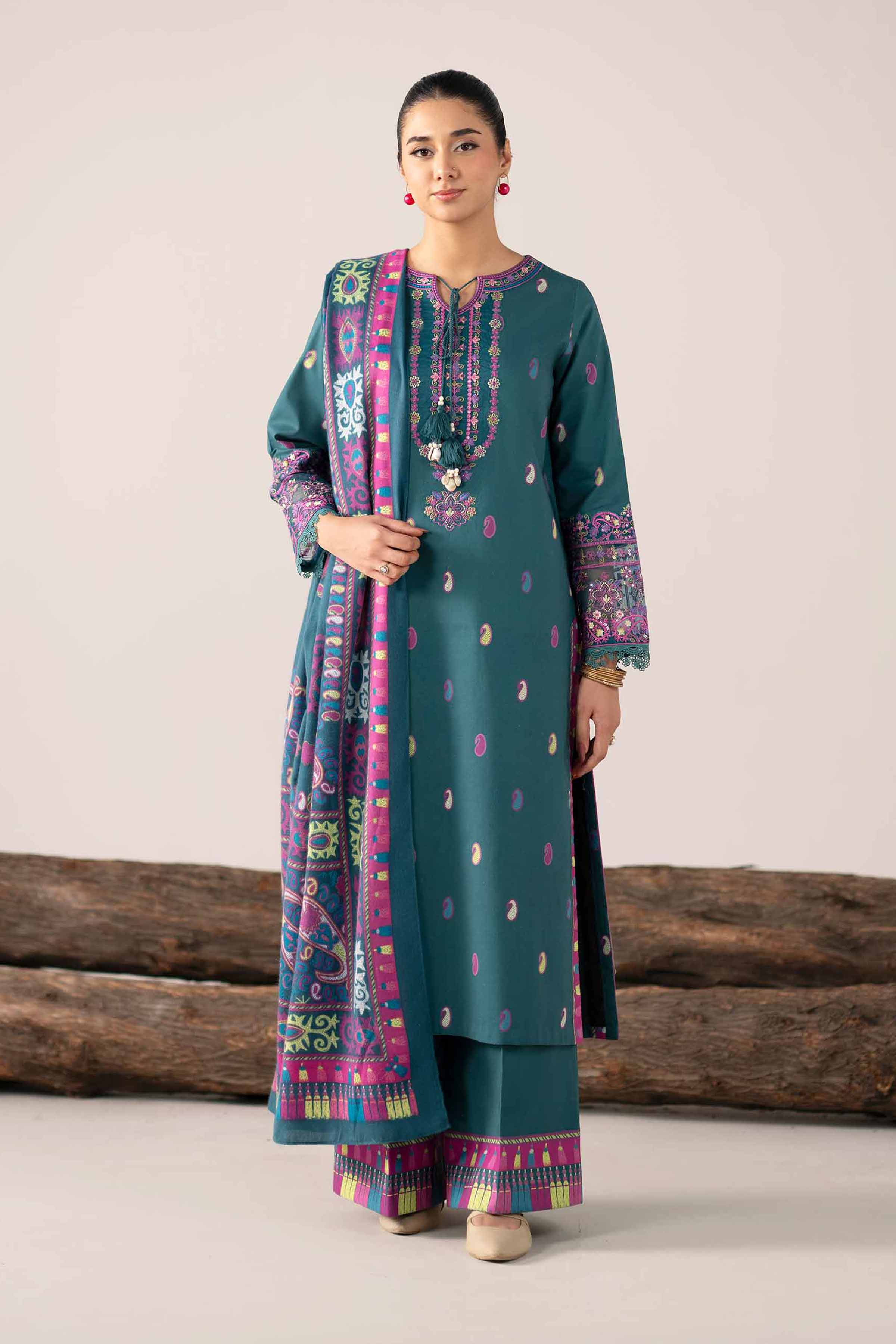 NishatUAE -  Green Embroidered Cotton 3-piece Unstitched Suit