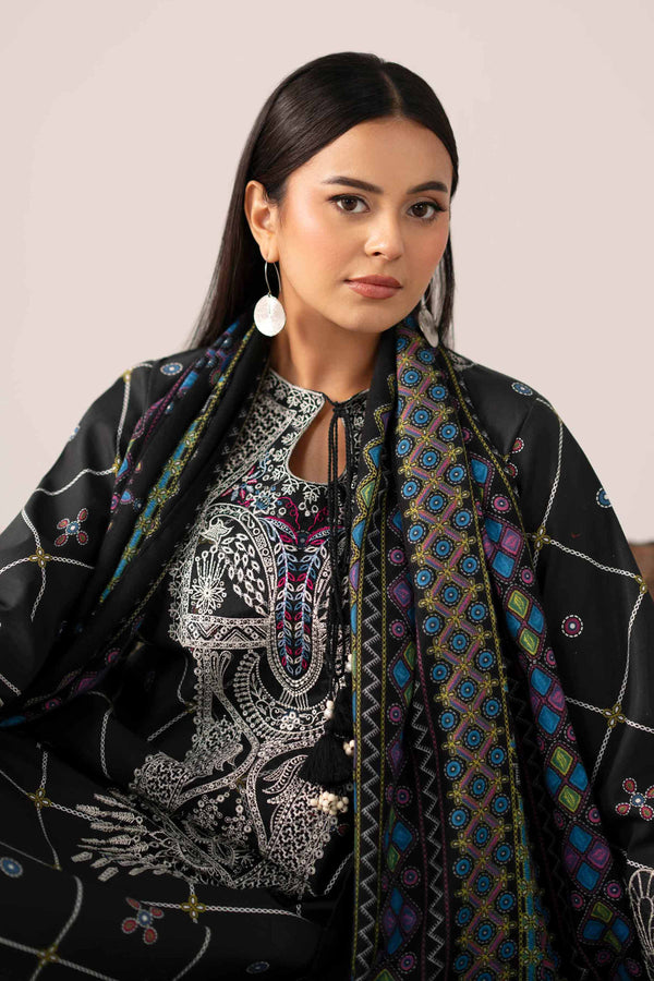 NishatUAE -  Black Embroidered Cotton 3-piece Unstitched Suit