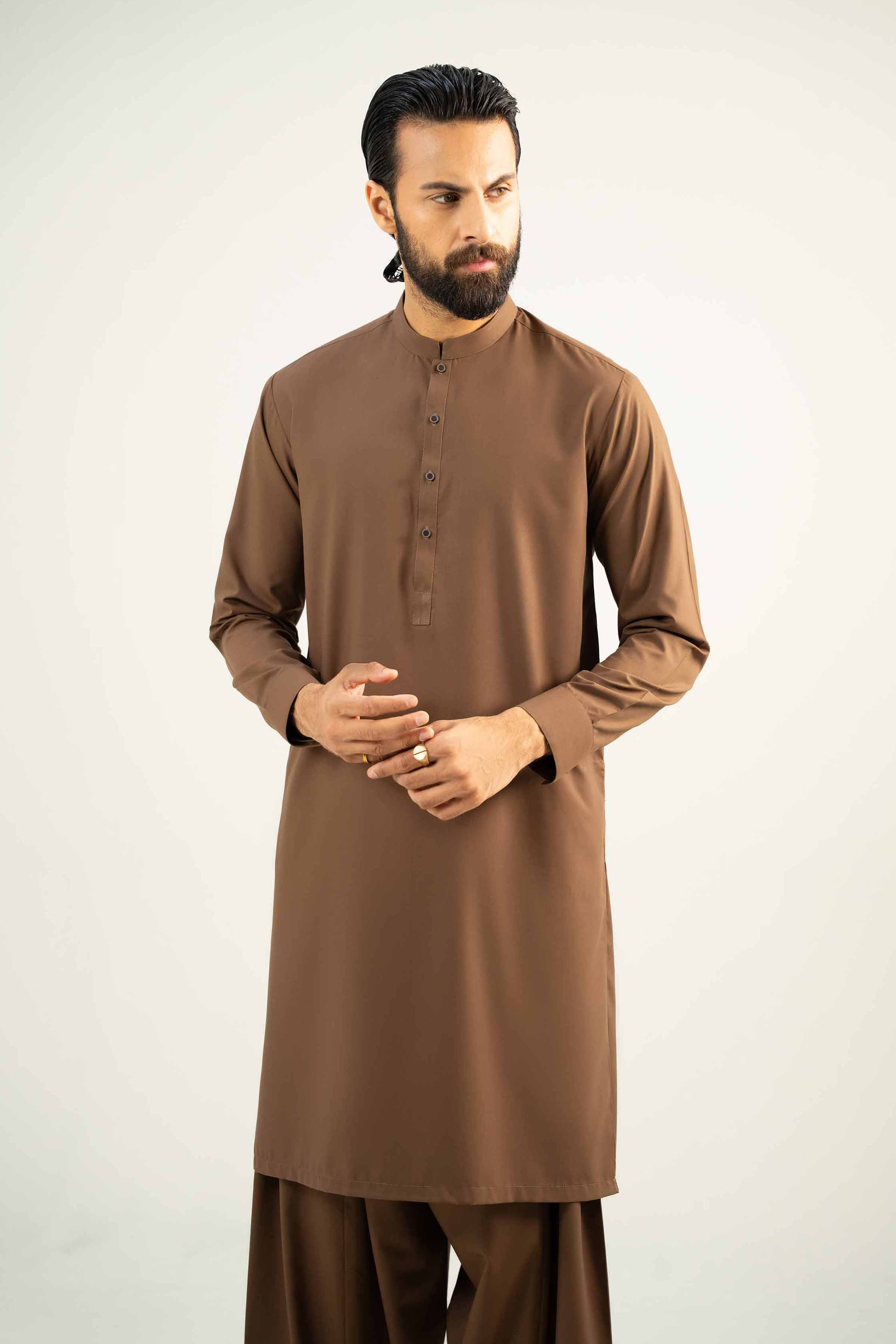 2 Piece - Naqsh Suit -  42508016 NishatUAE Brown Satin 2PC  Unstitched