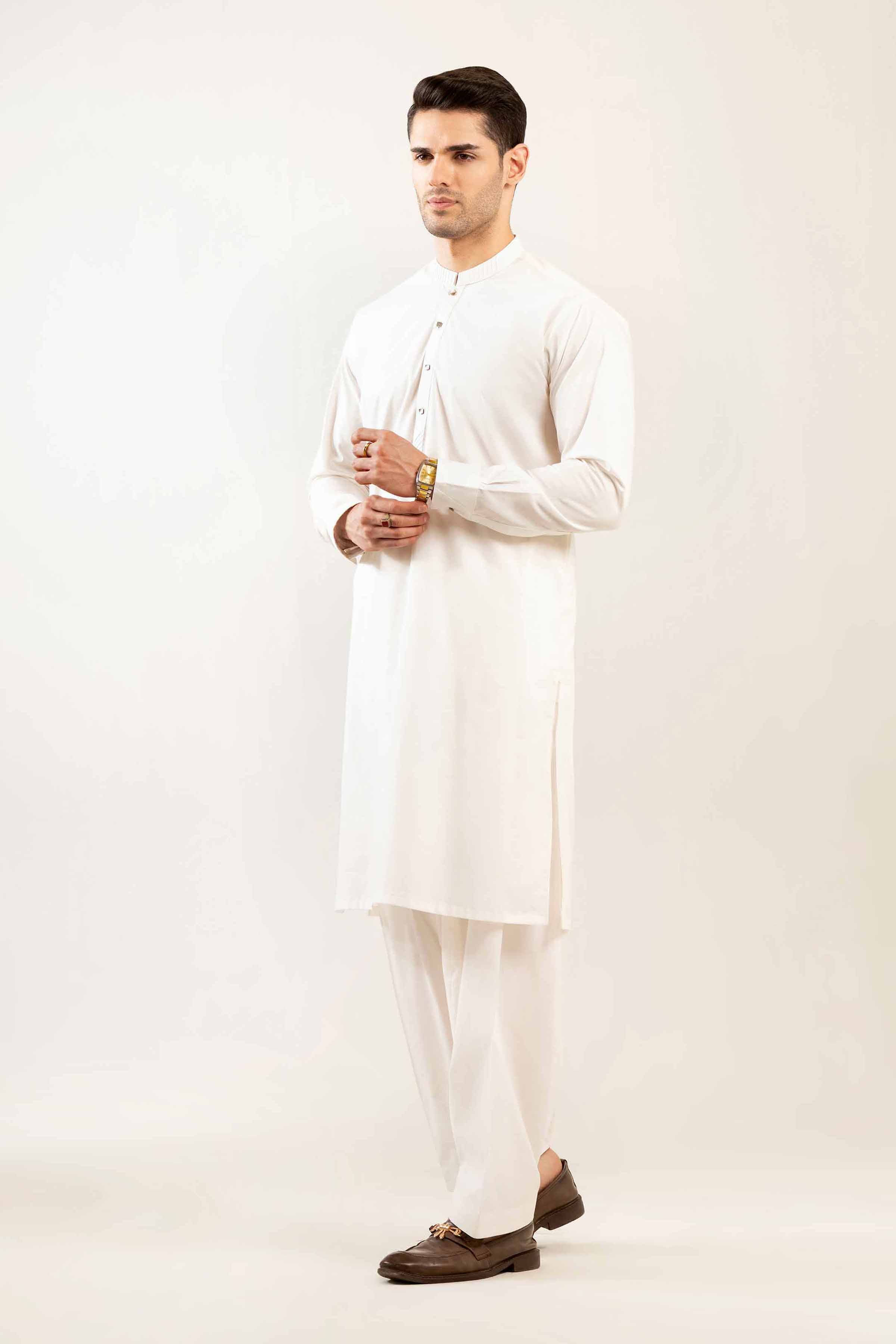 2 Piece - Naqsh Suit - 42508091 Off White Latha 2PC Printed Summer