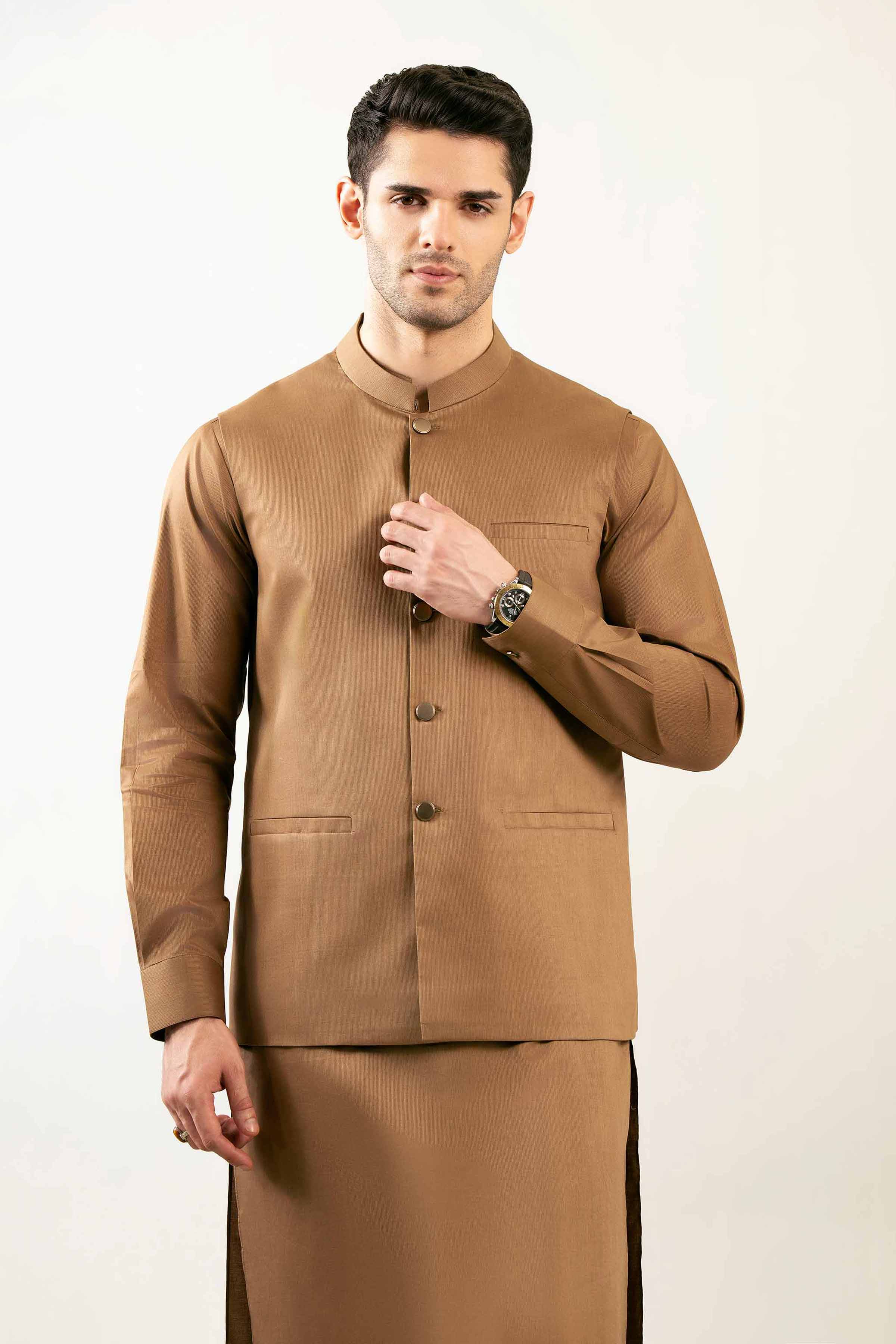 2 Piece - Naqsh Suit - 42508117 Brown Aspen 2PC Non-Embroidered