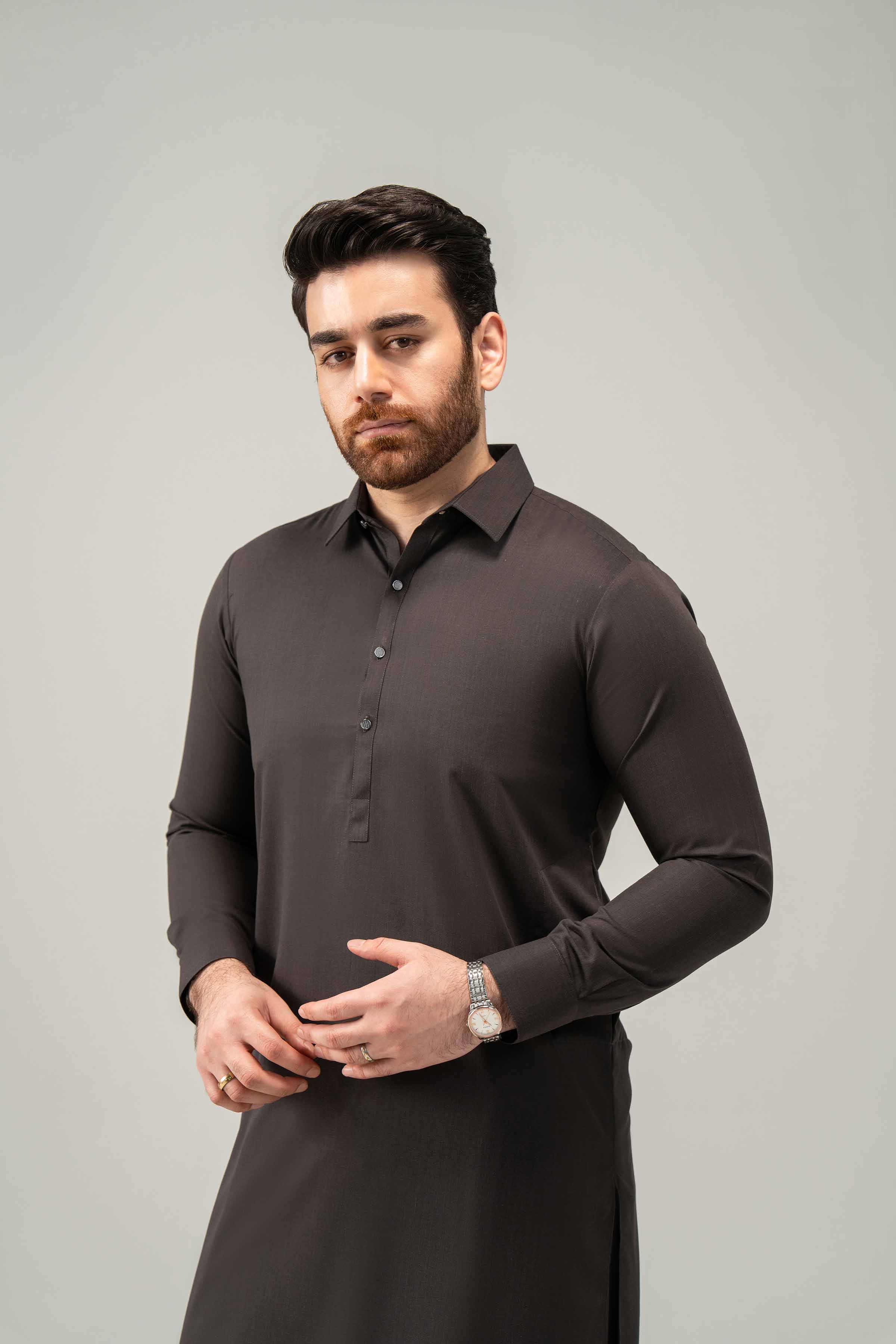 2 Piece - Naqsh Suit - 42508193 With Box Brown Blended 2PC