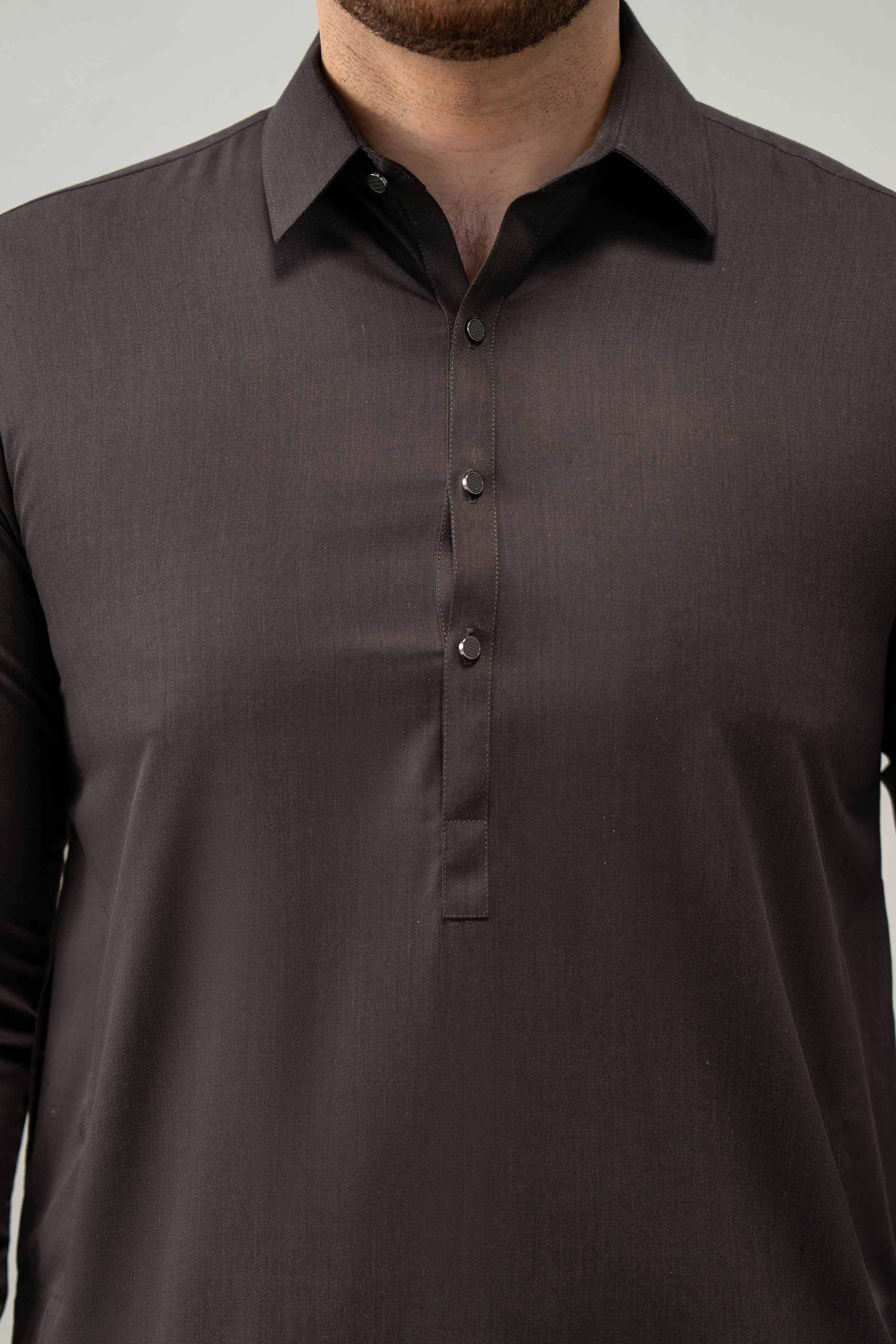 2 Piece - Naqsh Suit - 42508193 With Box Brown Blended 2PC
