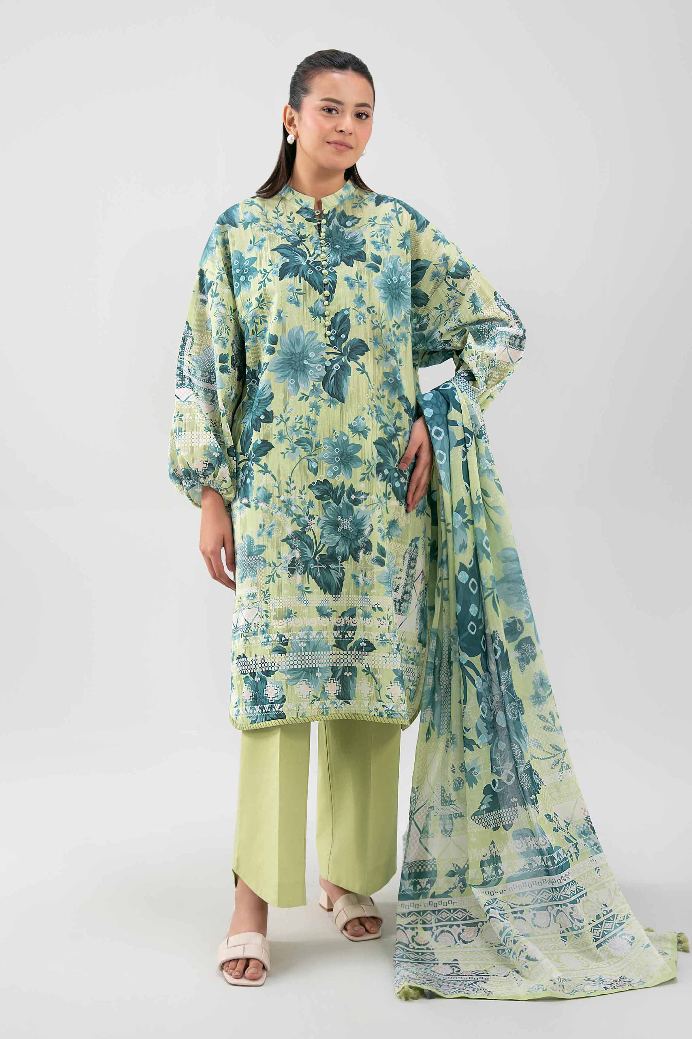 2 Piece - Digital Printed Suit - 42601004 NishatUAE Green Lawn 2PC Printed Unstitched