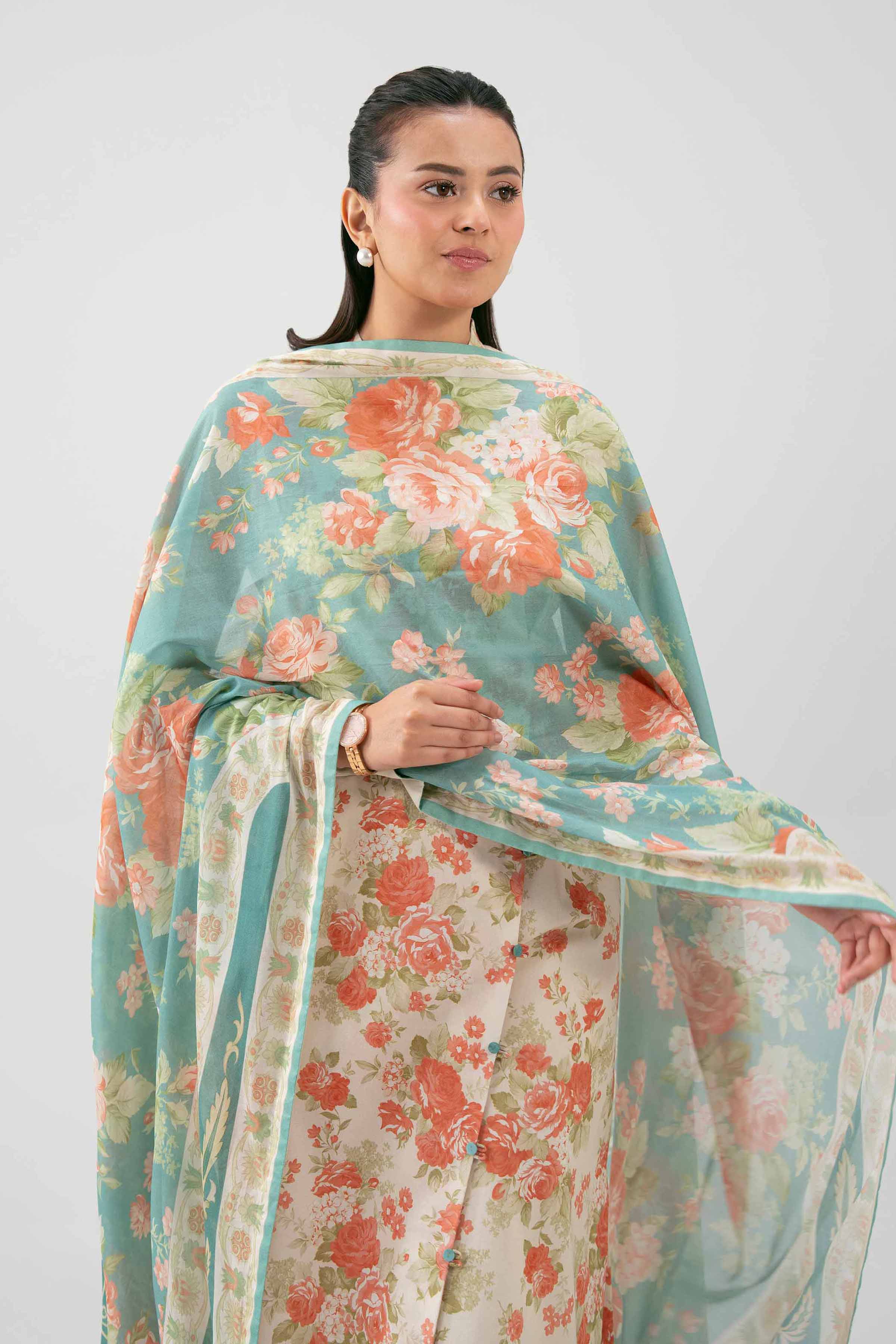 2 Piece - Digital Printed Suit - 42601008 NishatUAE Beige Lawn 2PC Printed Unstitched