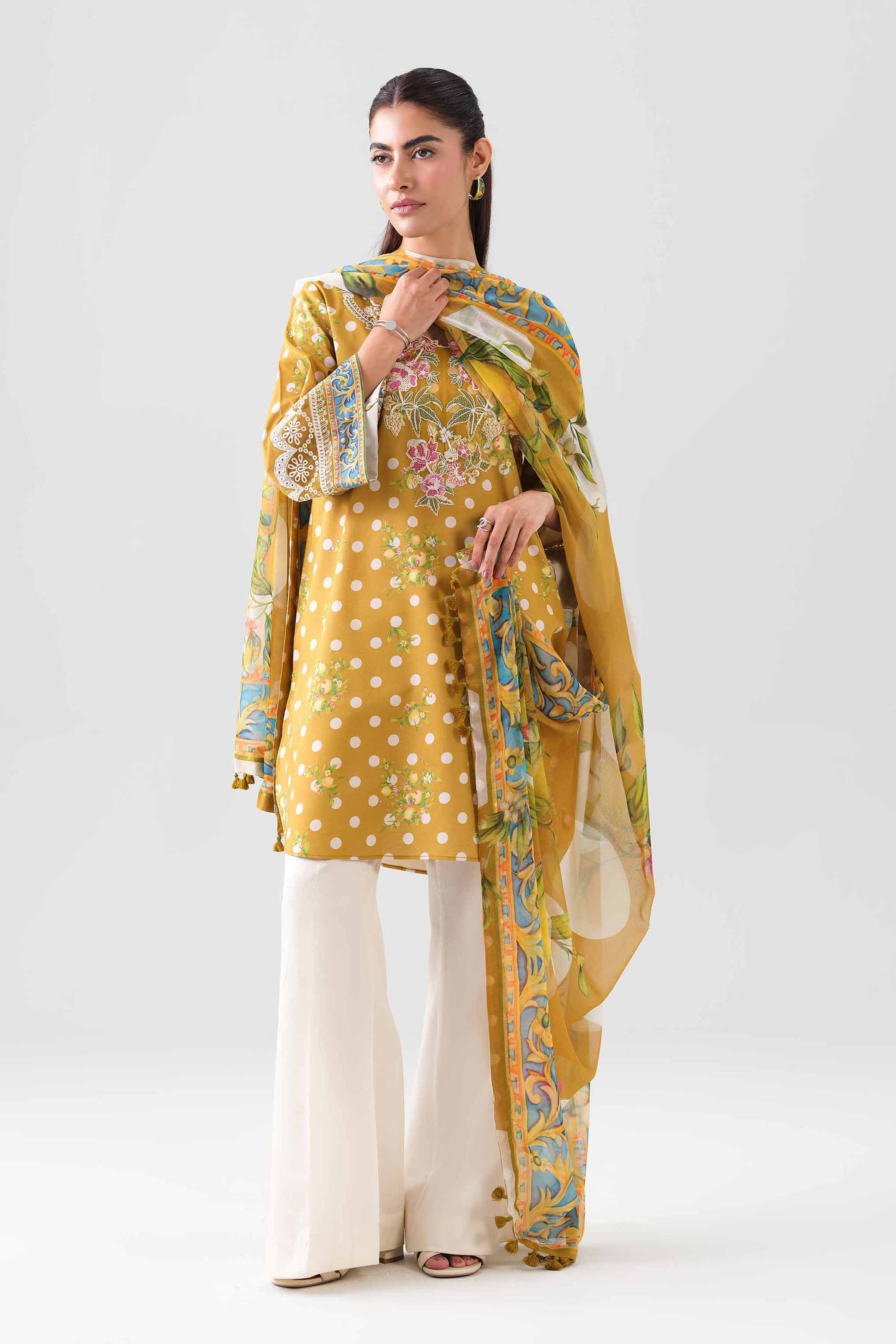 2 Piece - Digital Printed Embroidered Suit - 42601011 NishatUAE Yellow Lawn 2PC Embroidered Unstitched