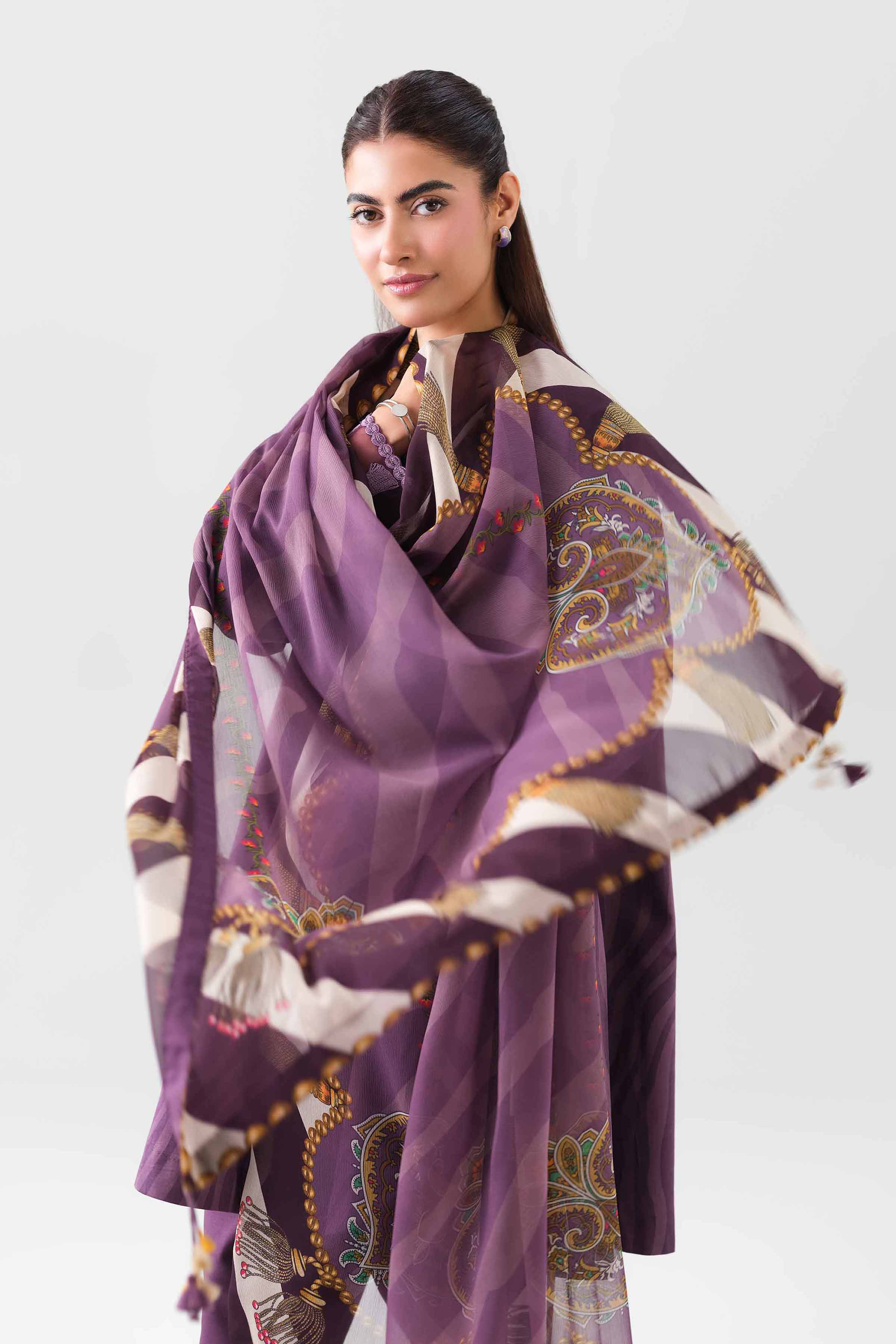 2 Piece - Digital Printed Embroidered Suit - 42601012 NishatUAE Purple Lawn 2PC Embroidered Unstitched