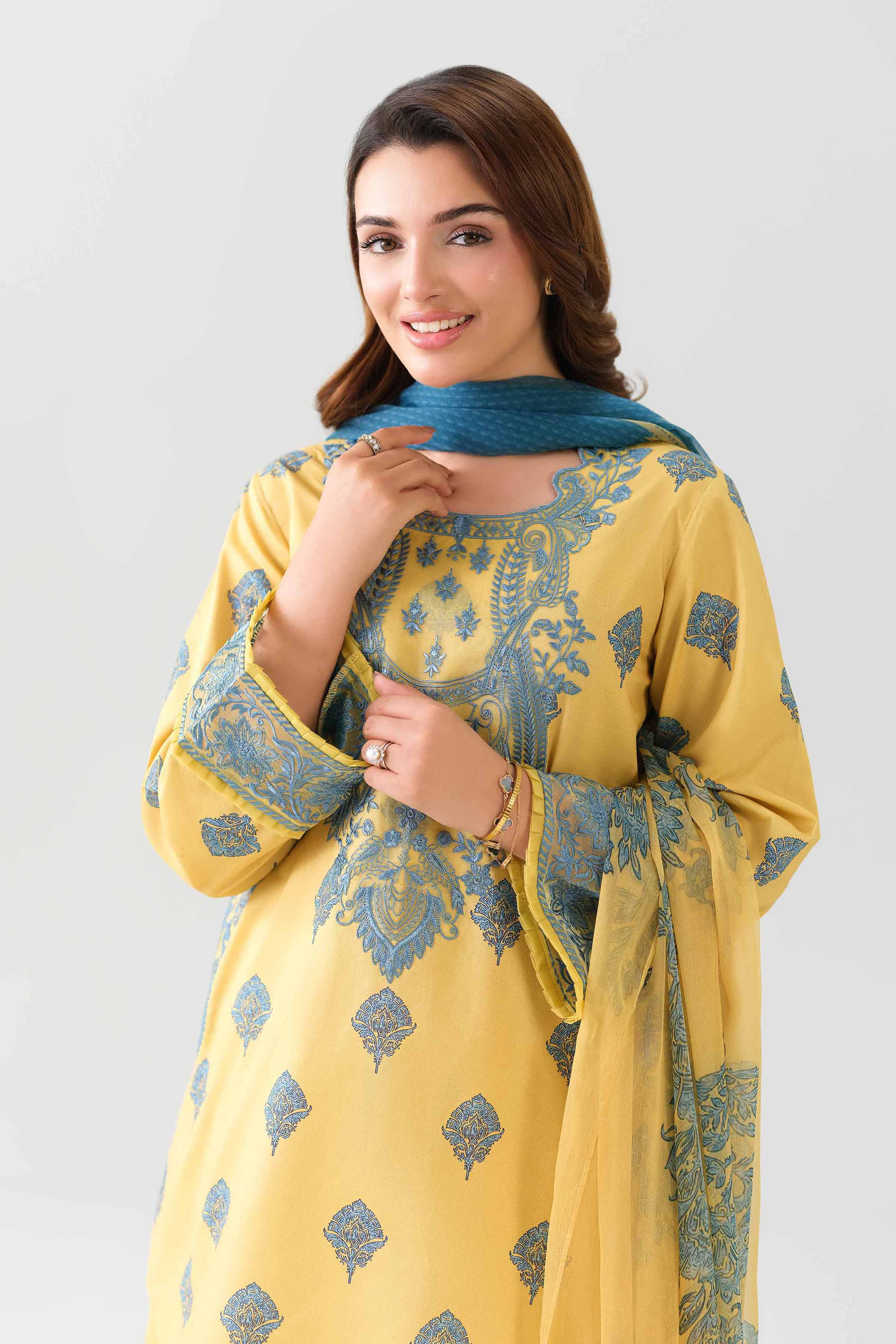 2 Piece - Digital Printed Embroidered Suit - 42601013 NishatUAE Yellow Lawn 2PC Embroidered Unstitched