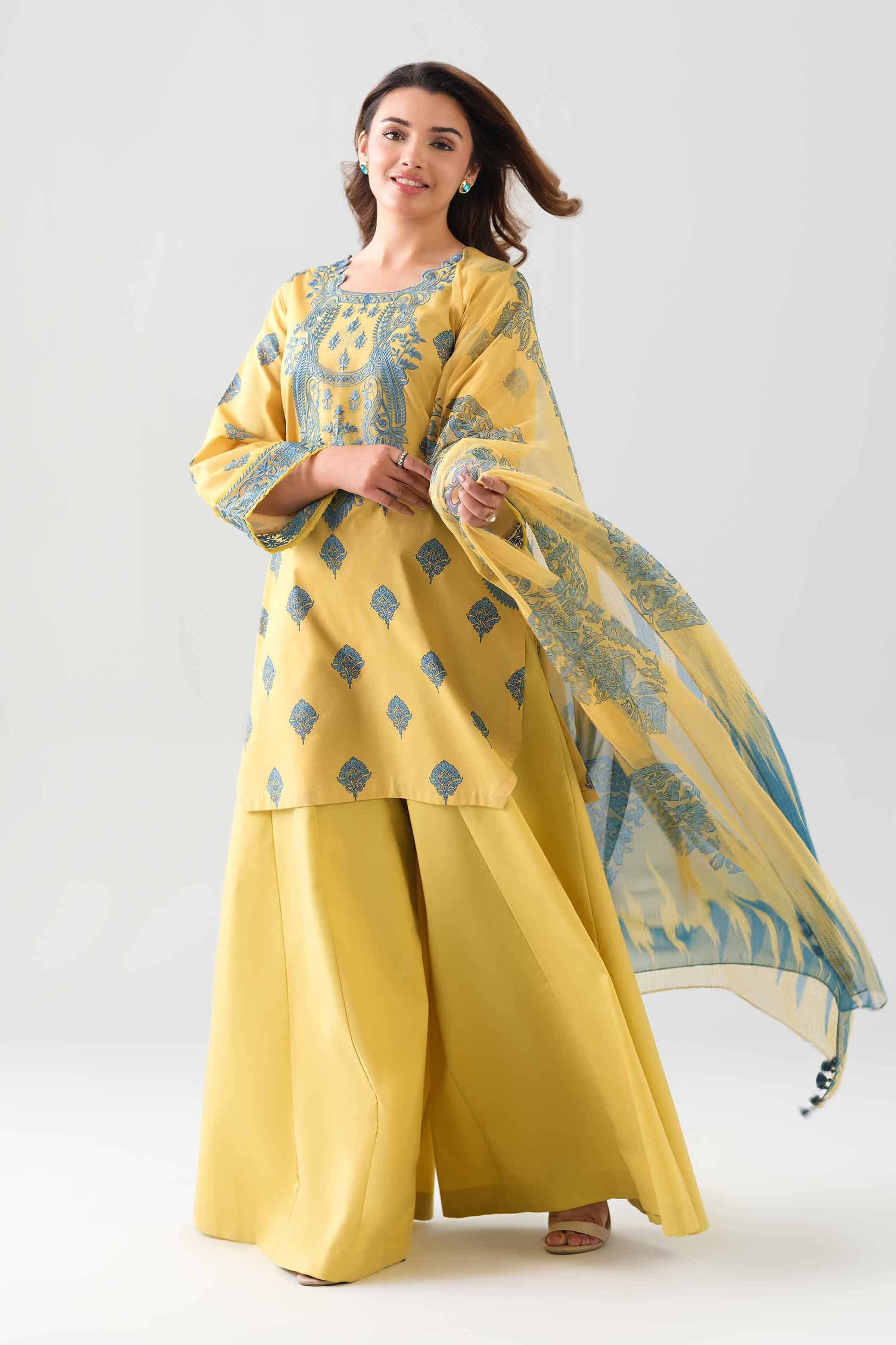 2 Piece - Digital Printed Embroidered Suit - 42601013 NishatUAE Yellow Lawn 2PC Embroidered Unstitched
