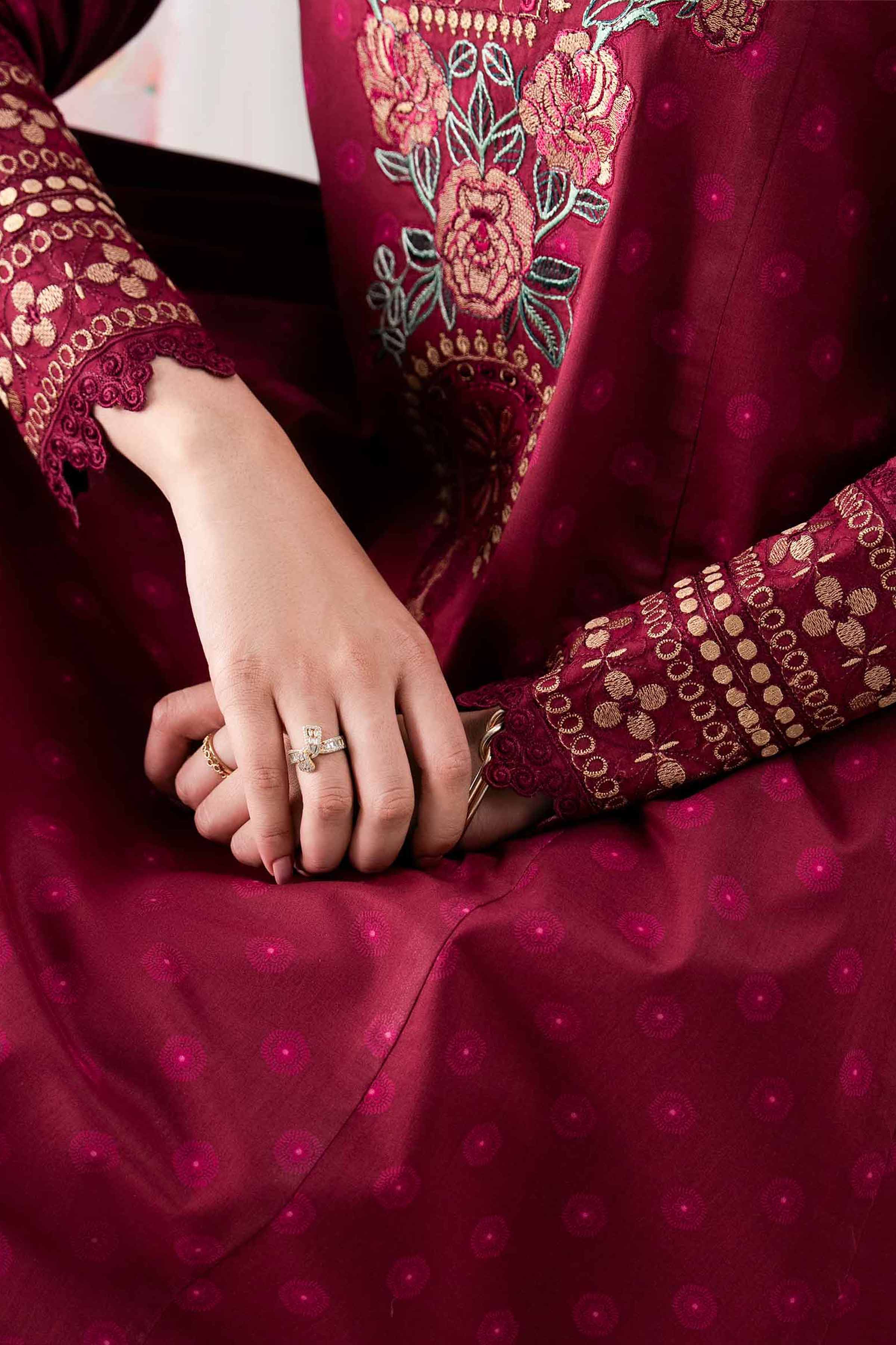 2 Piece - Digital Printed Embroidered Suit - 42601017 NishatUAE Maroon Lawn 2PC Embroidered Unstitched