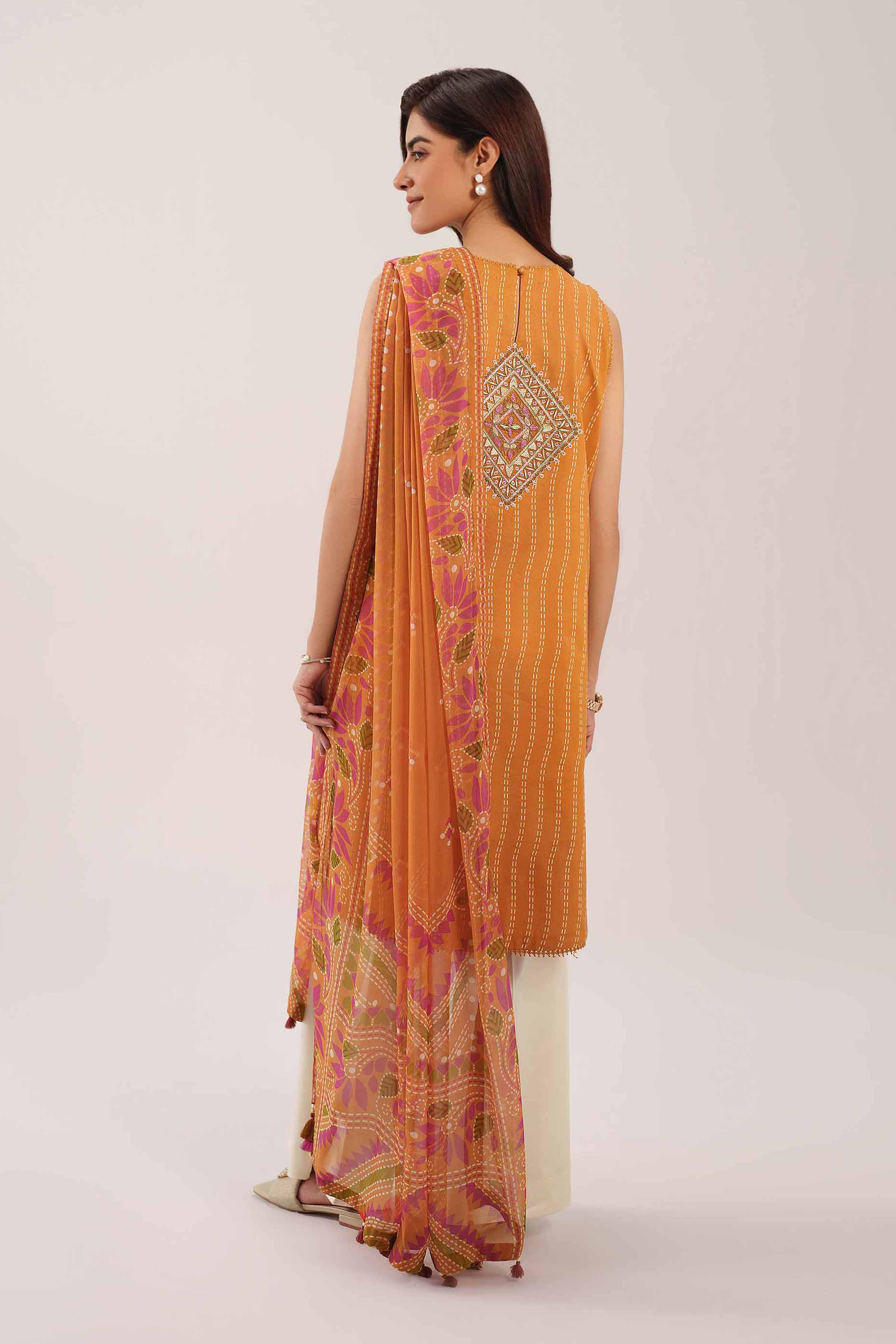 2 Piece - Digital Printed Embroidered Suit - 42601018 NishatUAE Orange Lawn 2PC Embroidered Unstitched