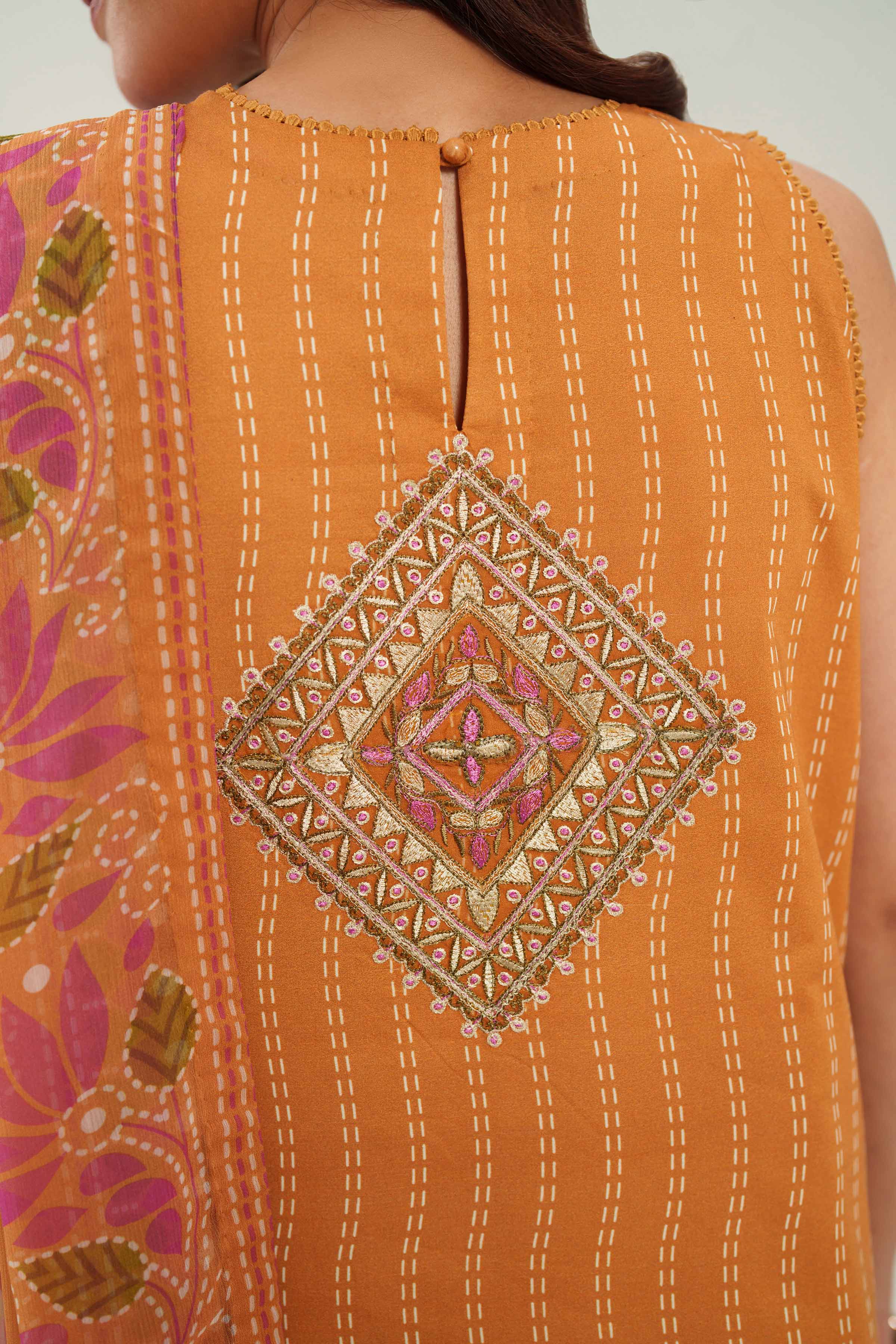 2 Piece - Digital Printed Embroidered Suit - 42601018 NishatUAE Orange Lawn 2PC Embroidered Unstitched
