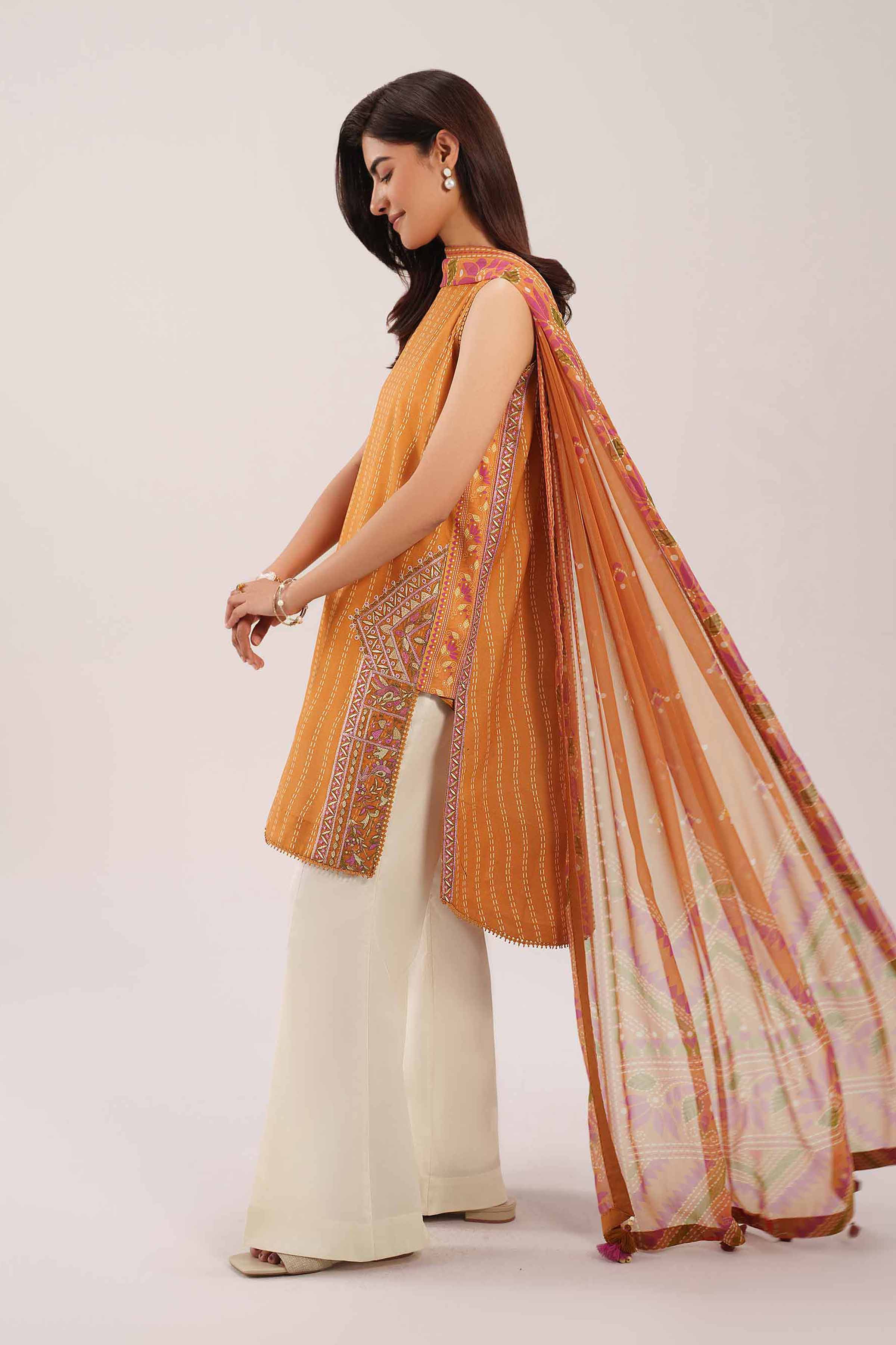 2 Piece - Digital Printed Embroidered Suit - 42601018 NishatUAE Orange Lawn 2PC Embroidered Unstitched