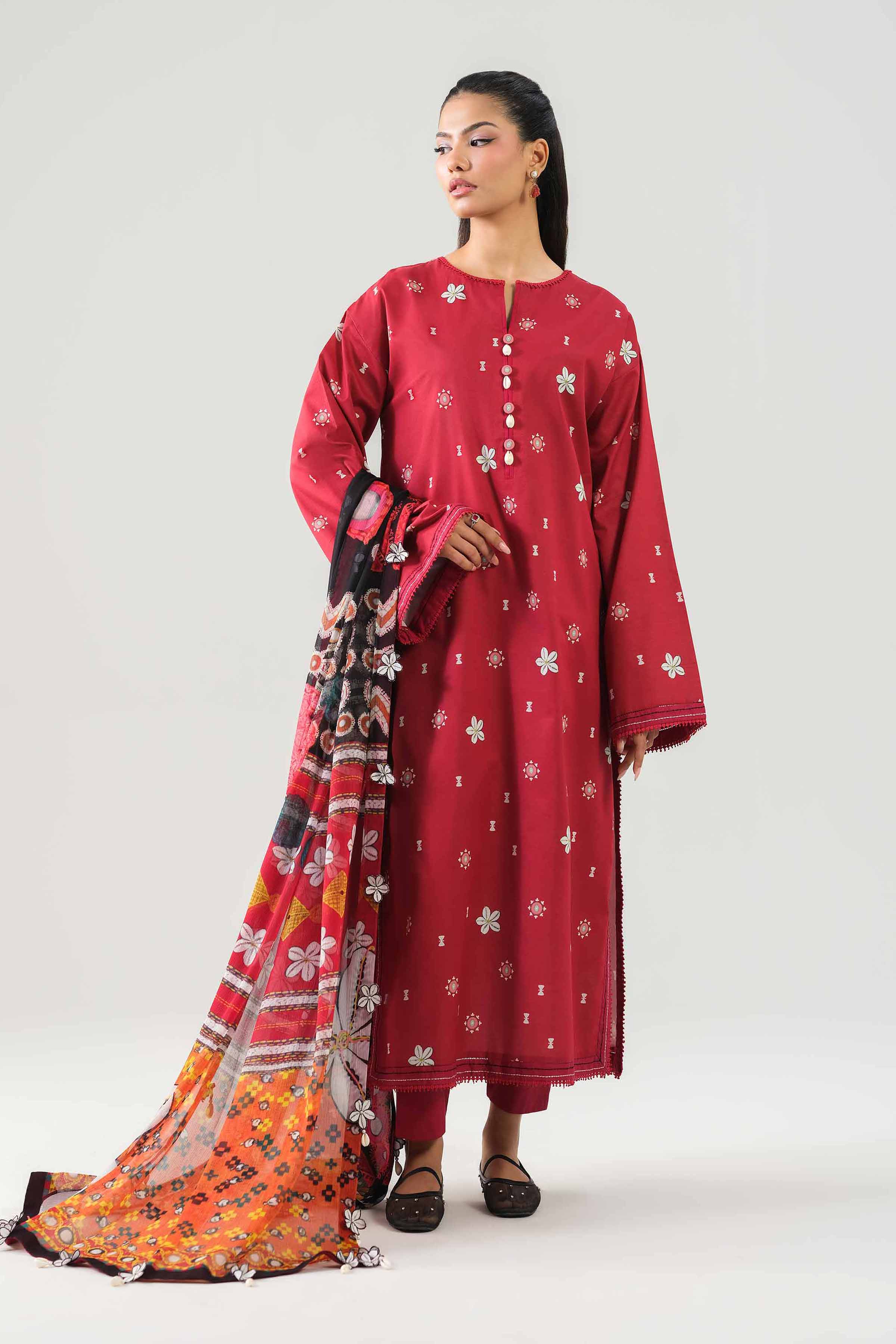 2 Piece - Digital Printed Suit - 42601022 NishatUAE Red Lawn 2PC Printed Unstitched