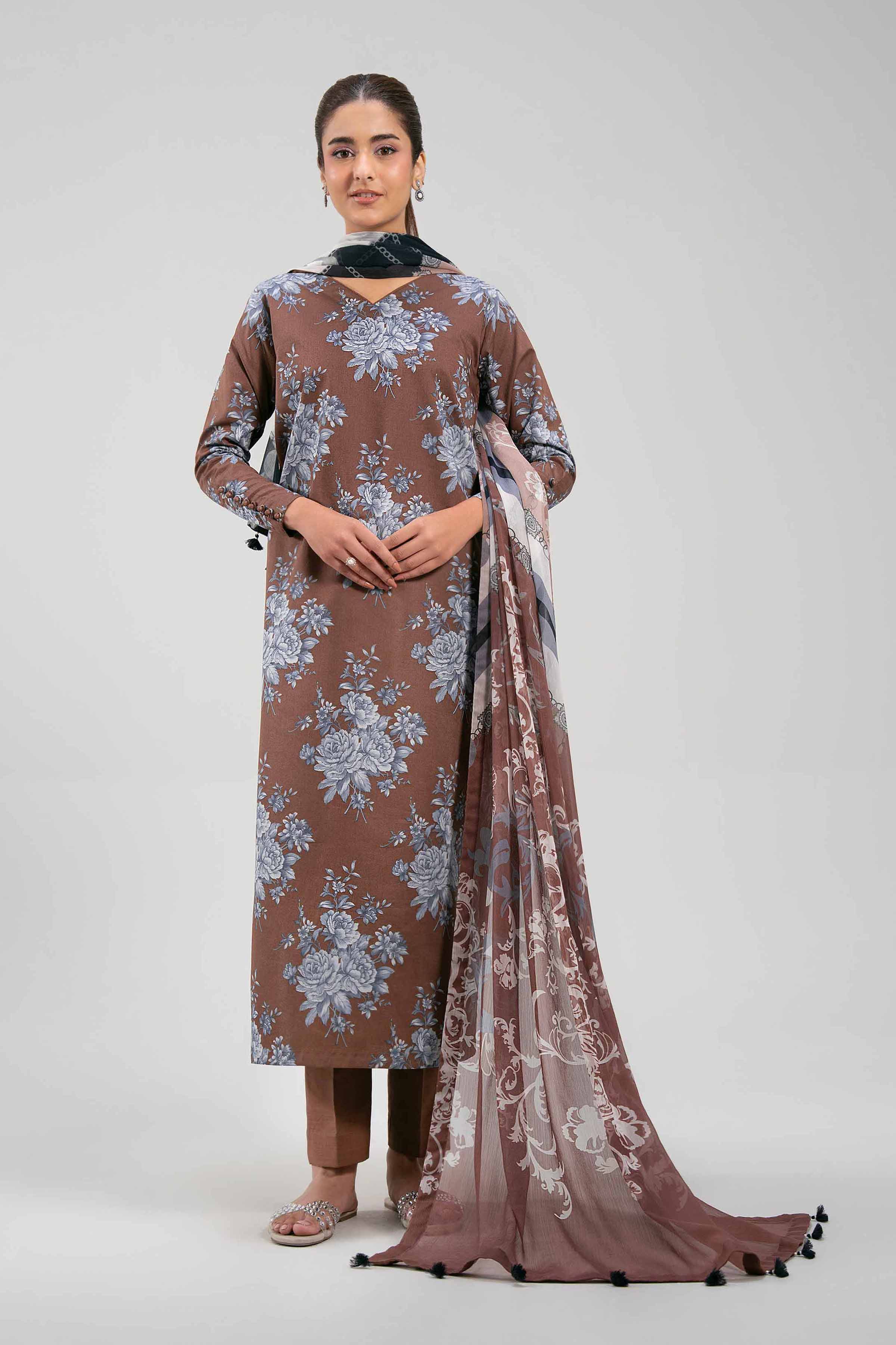 2 Piece - Digital Printed Suit - 42601023 NishatUAE Brown Lawn 2PC Printed Unstitched