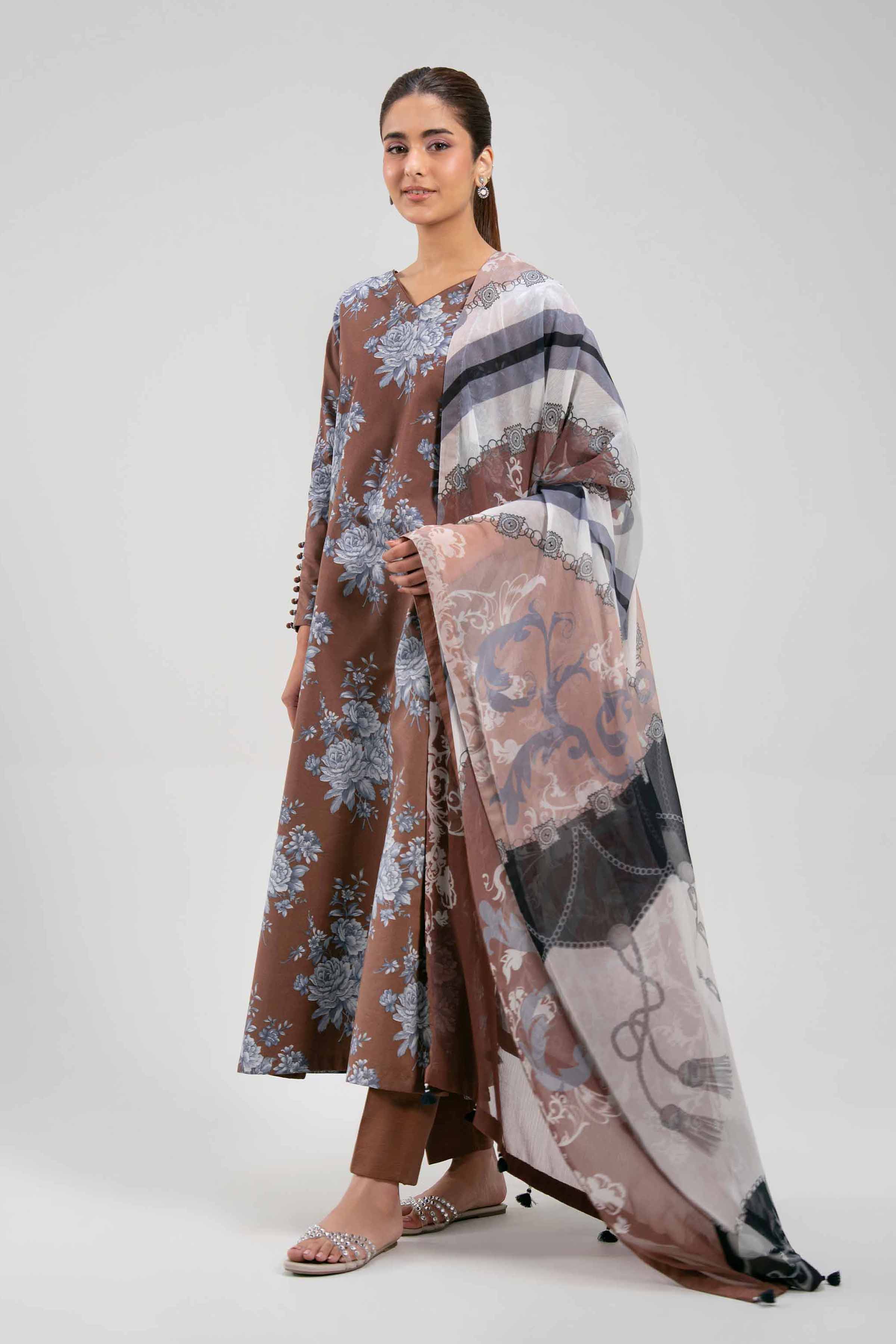 2 Piece - Digital Printed Suit - 42601023 NishatUAE Brown Lawn 2PC Printed Unstitched