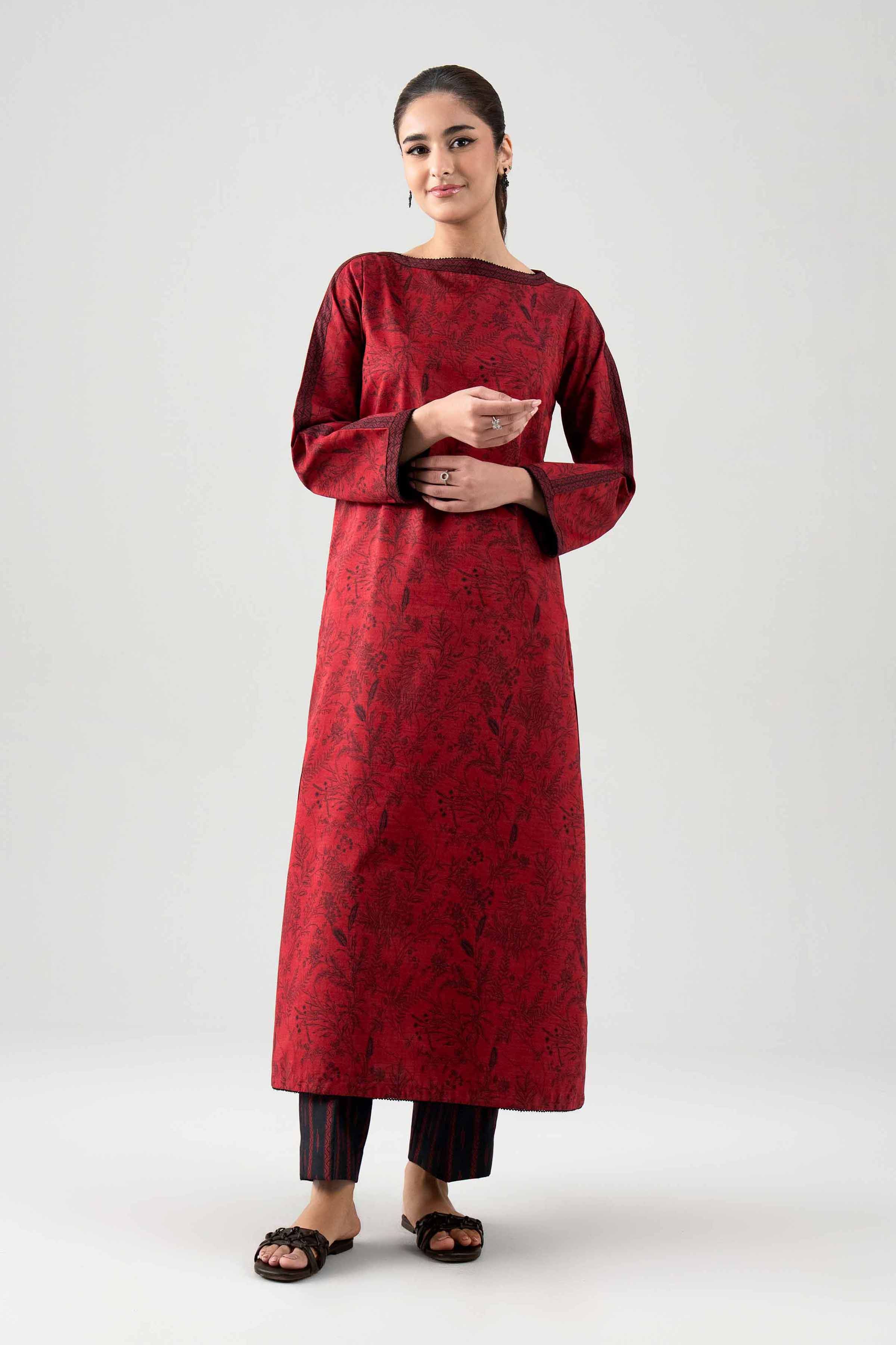 2 Piece - Printed Suit - 42601035 NishatUAE Red Cambric 2PC Printed Unstitched