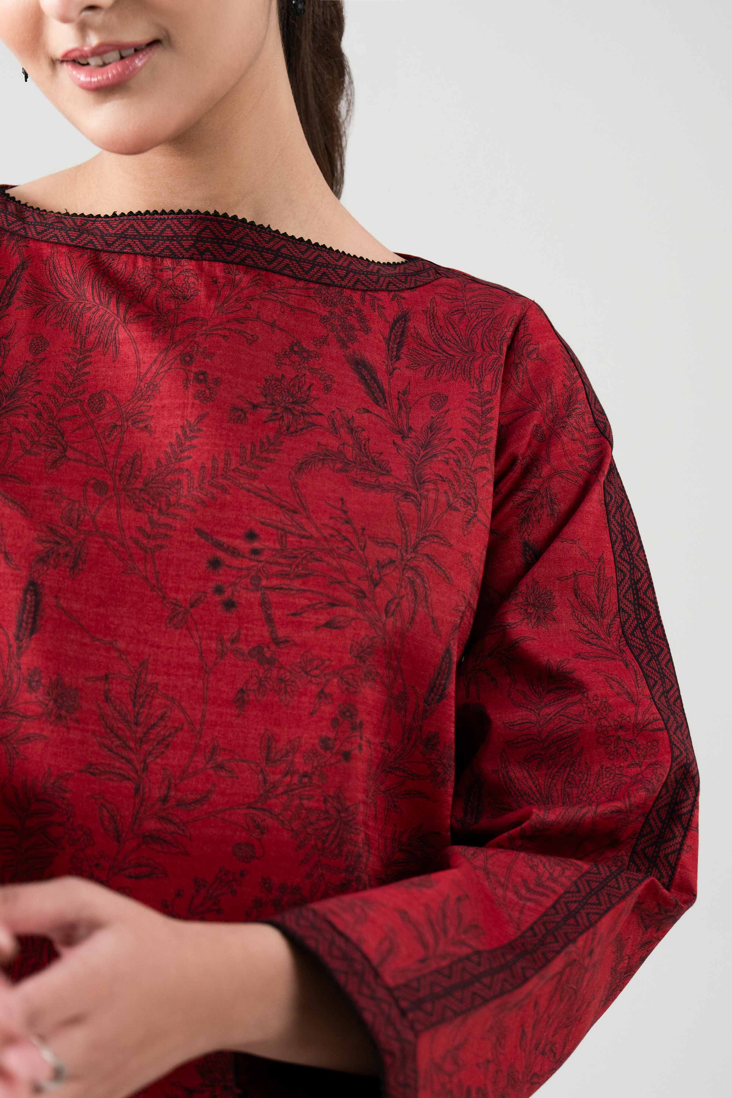 2 Piece - Printed Suit - 42601035 NishatUAE Red Cambric 2PC Printed Unstitched