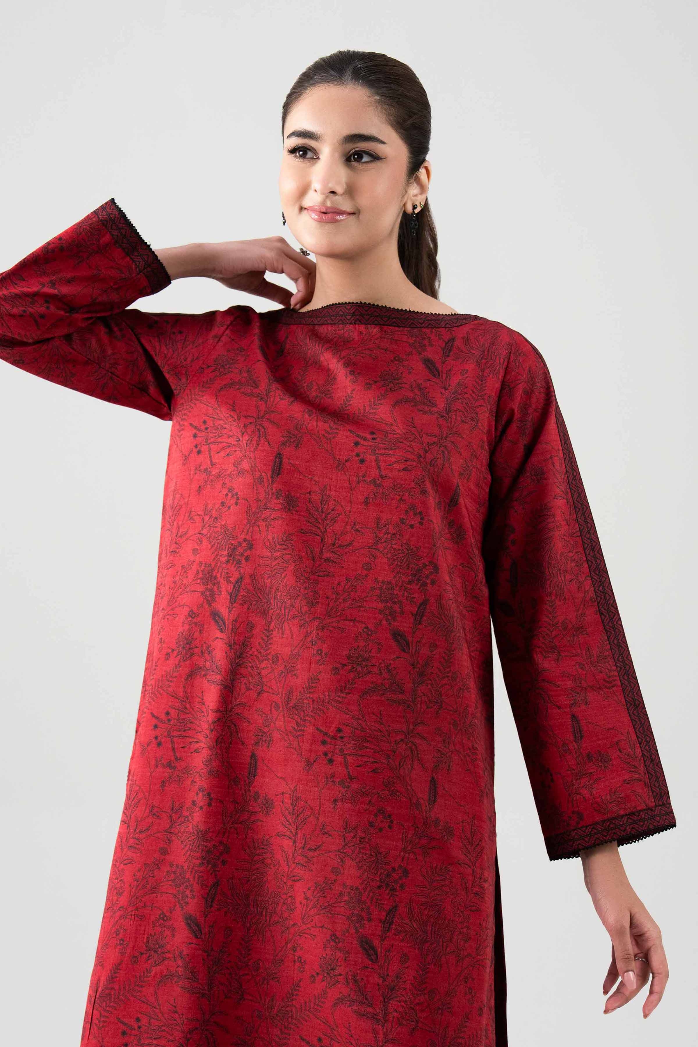 2 Piece - Printed Suit - 42601035 NishatUAE Red Cambric 2PC Printed Unstitched