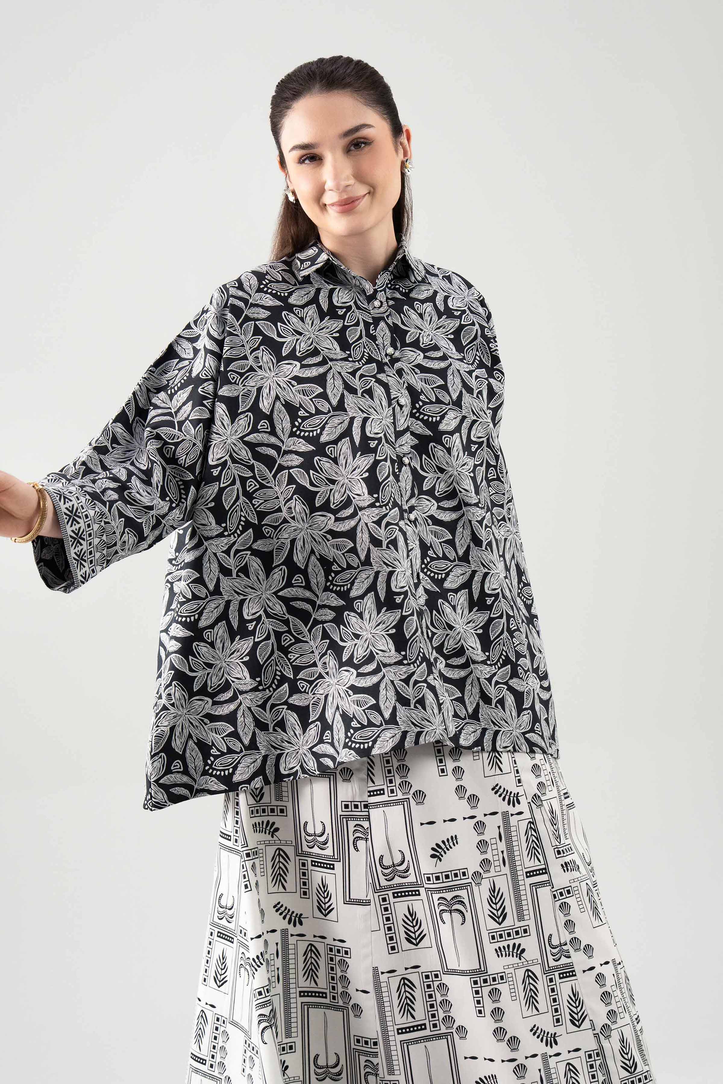 2 Piece - Printed Suit - 42601039 NishatUAE Black Cambric 2PC Printed Unstitched