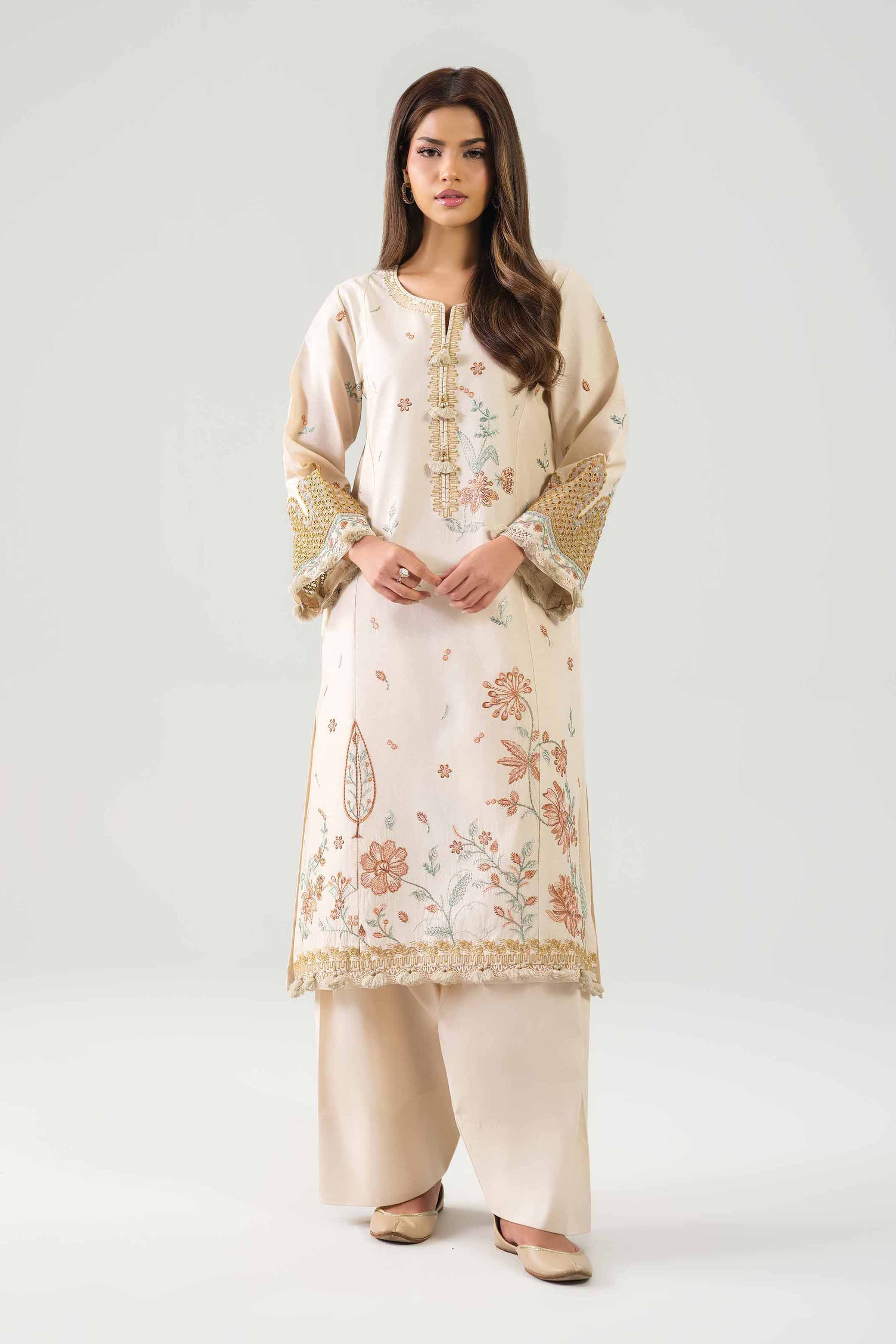 2 Piece - Embroidered Suit - 42601052 NishatUAE Beige Lawn 2PC Embroidered Unstitched