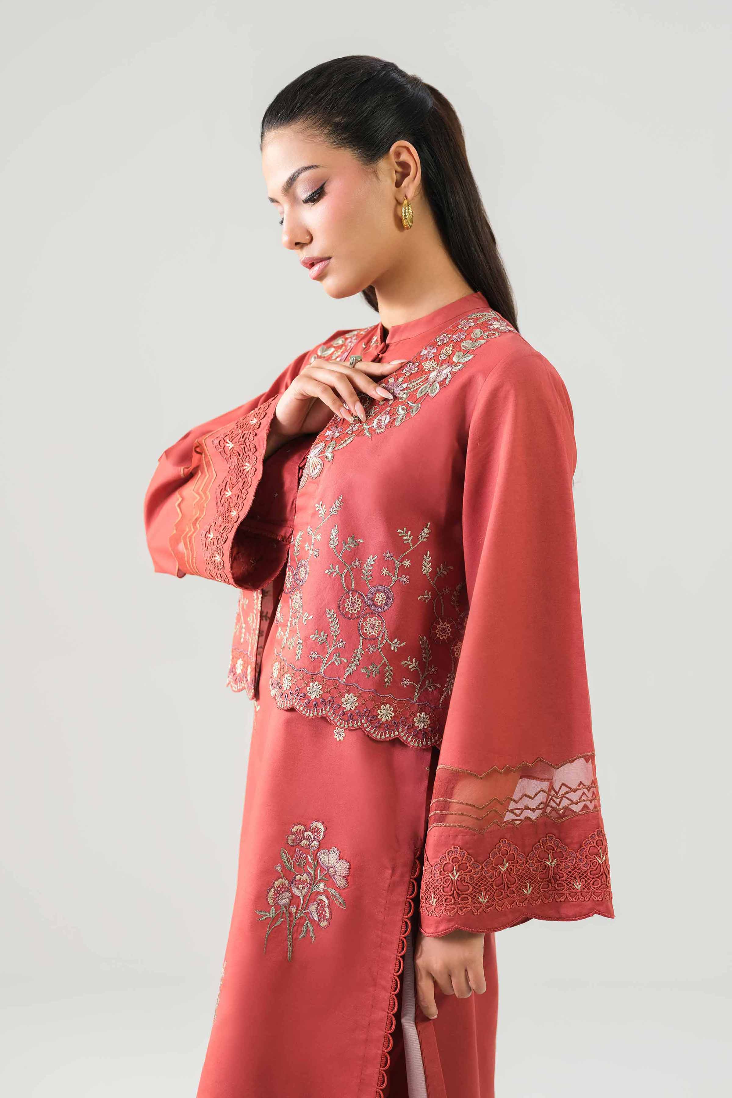 2 Piece - Embroidered Suit - 42601053 NishatUAE Brown Lawn 2PC Embroidered Unstitched