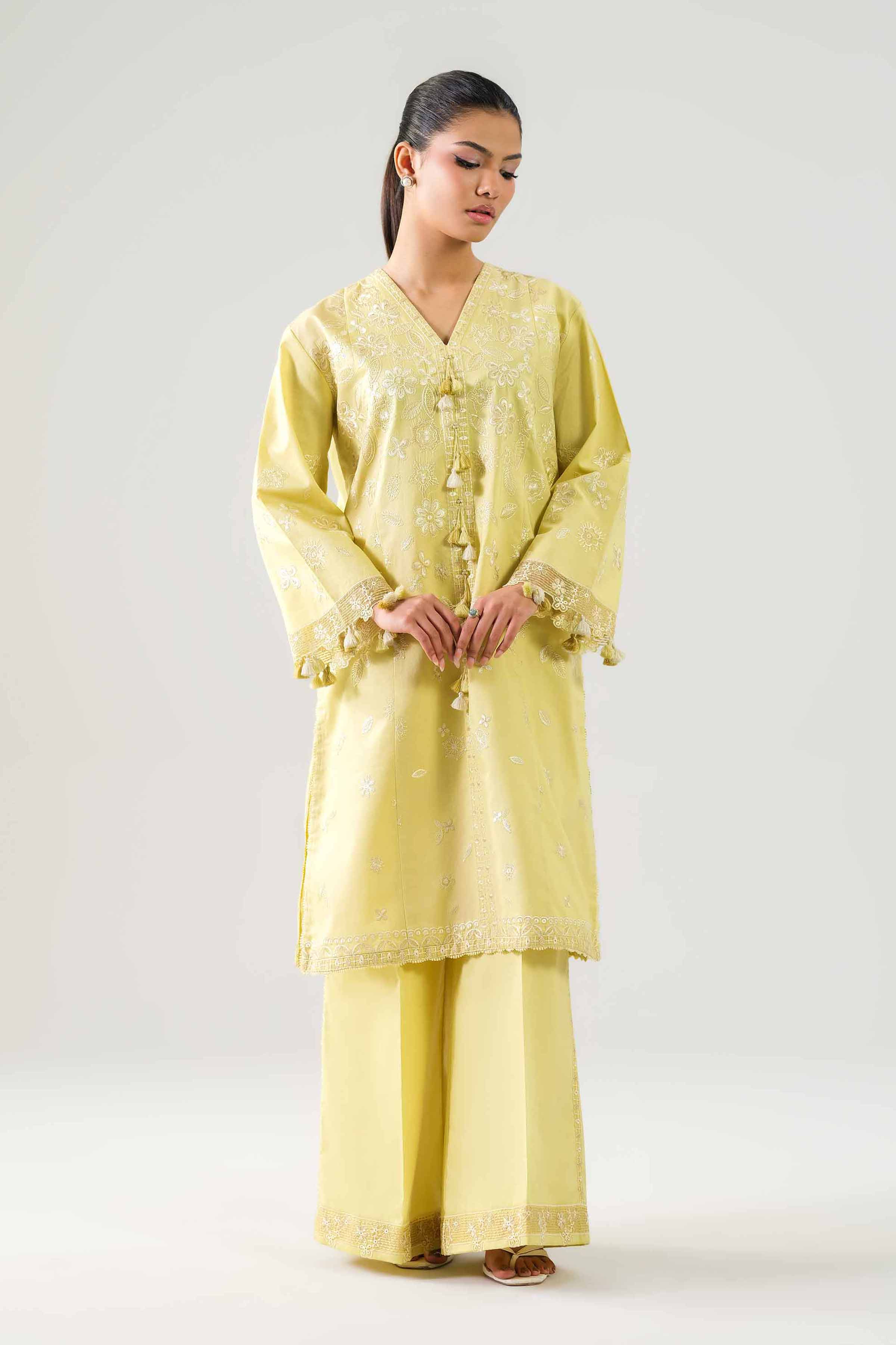 2 Piece - Embroidered Suit - 42601054 NishatUAE Yellow Lawn 2PC Embroidered Unstitched