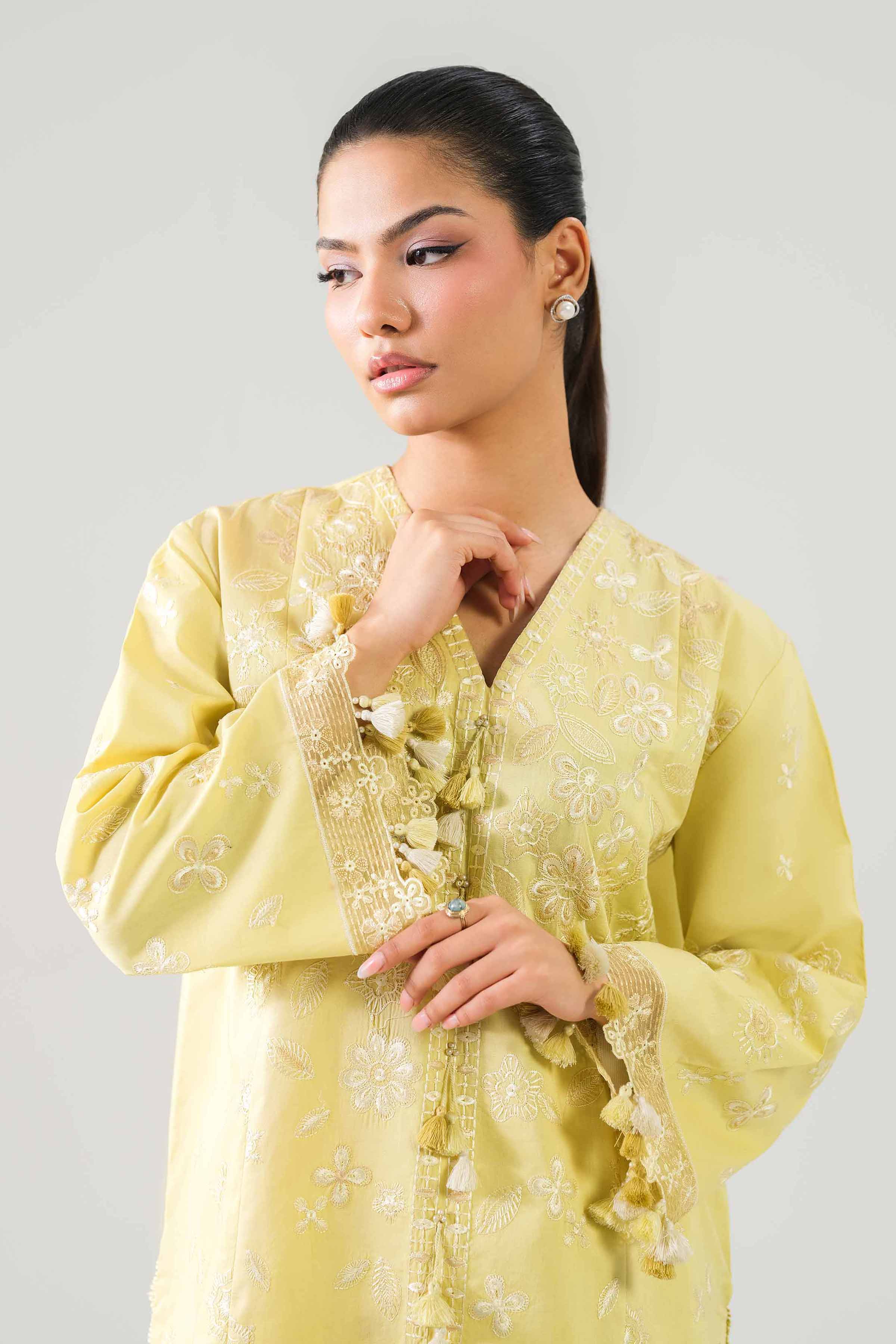 2 Piece - Embroidered Suit - 42601054 NishatUAE Yellow Lawn 2PC Embroidered Unstitched