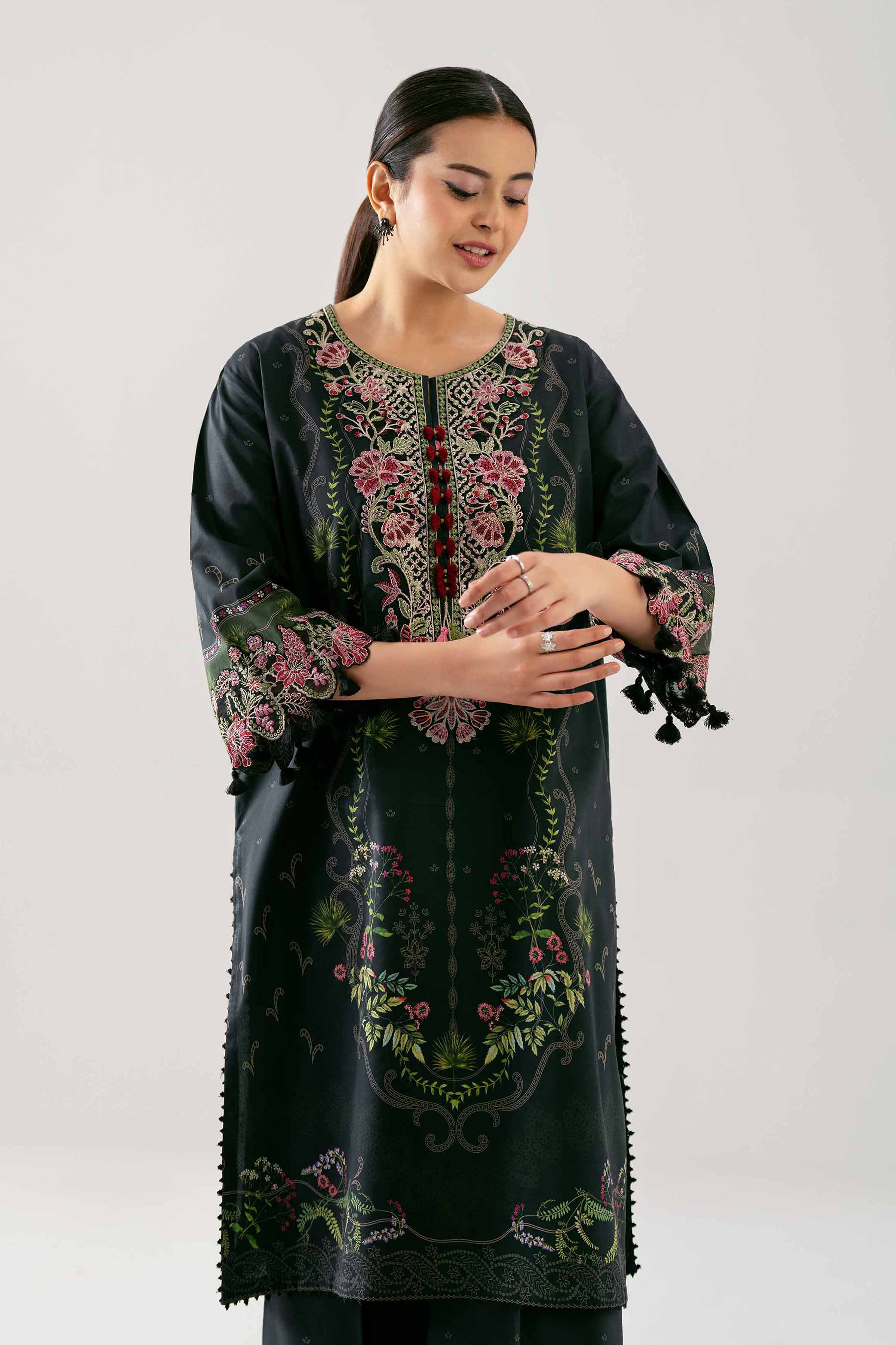 2 Piece - Digital Printed Embroidered Suit - 42601058 NishatUAE Black Lawn 2PC Embroidered Unstitched