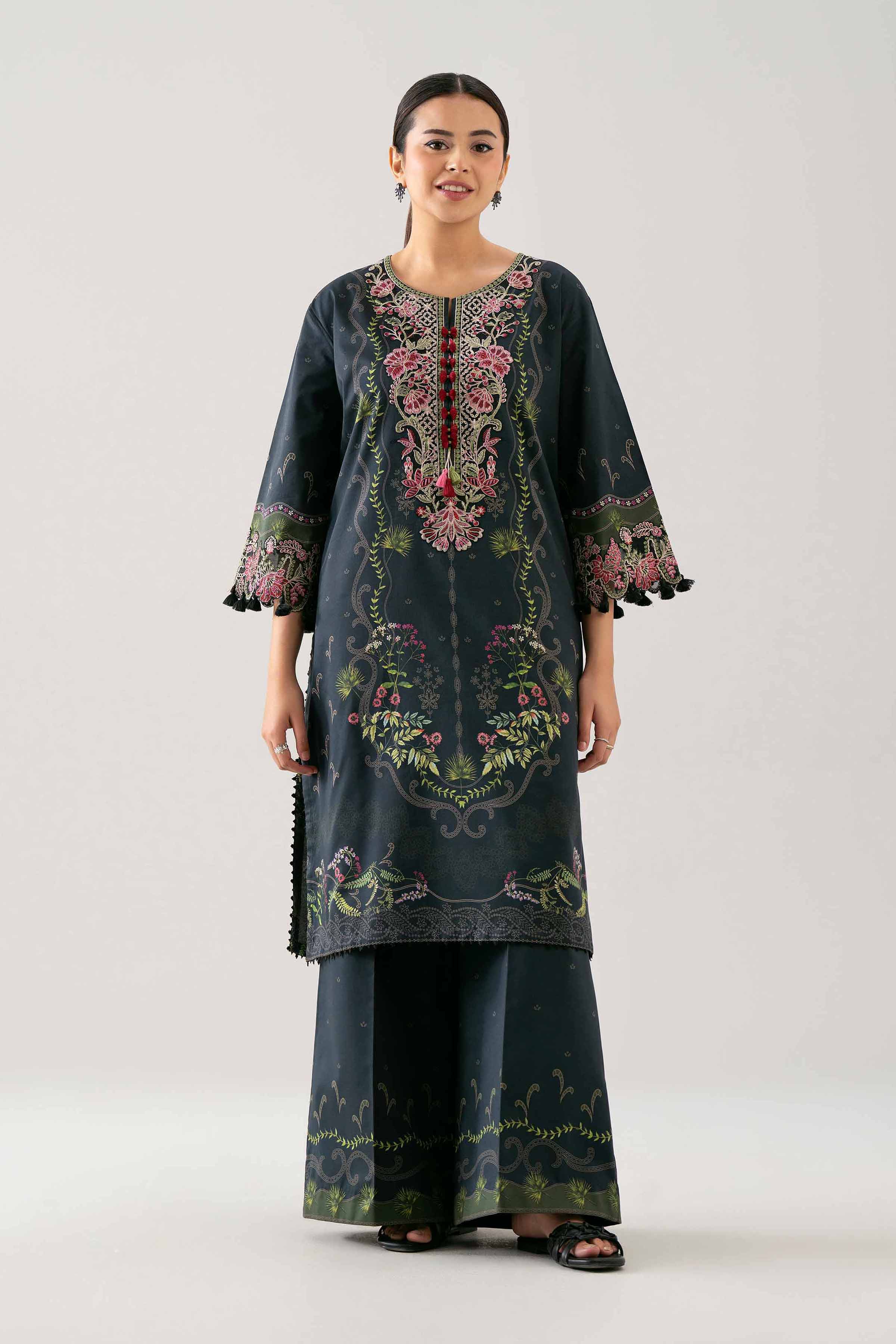 2 Piece - Digital Printed Embroidered Suit - 42601058 NishatUAE Black Lawn 2PC Embroidered Unstitched