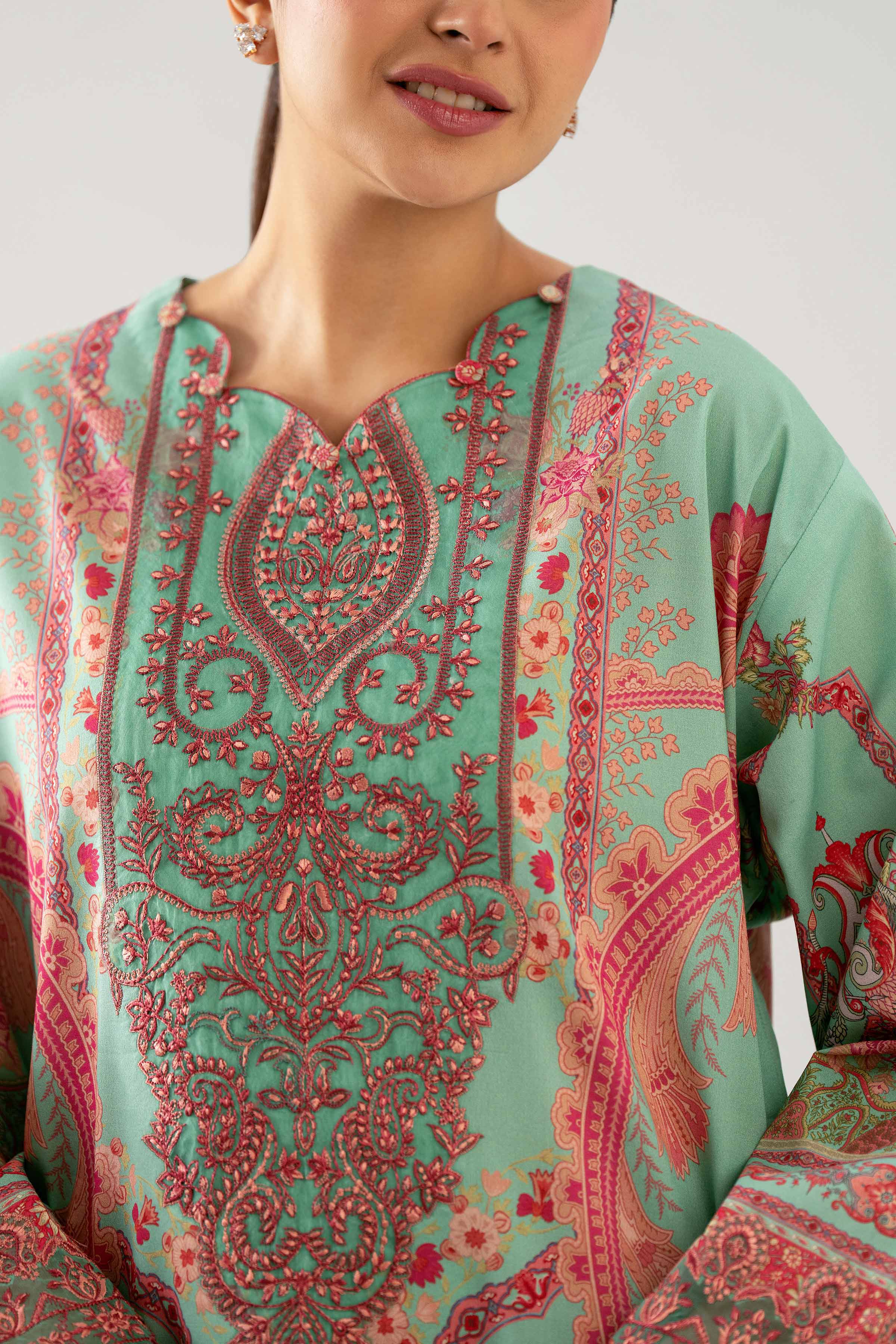 2 Piece - Digital Printed Embroidered Suit - 42601060 NishatUAE Green Lawn 2PC Embroidered Unstitched