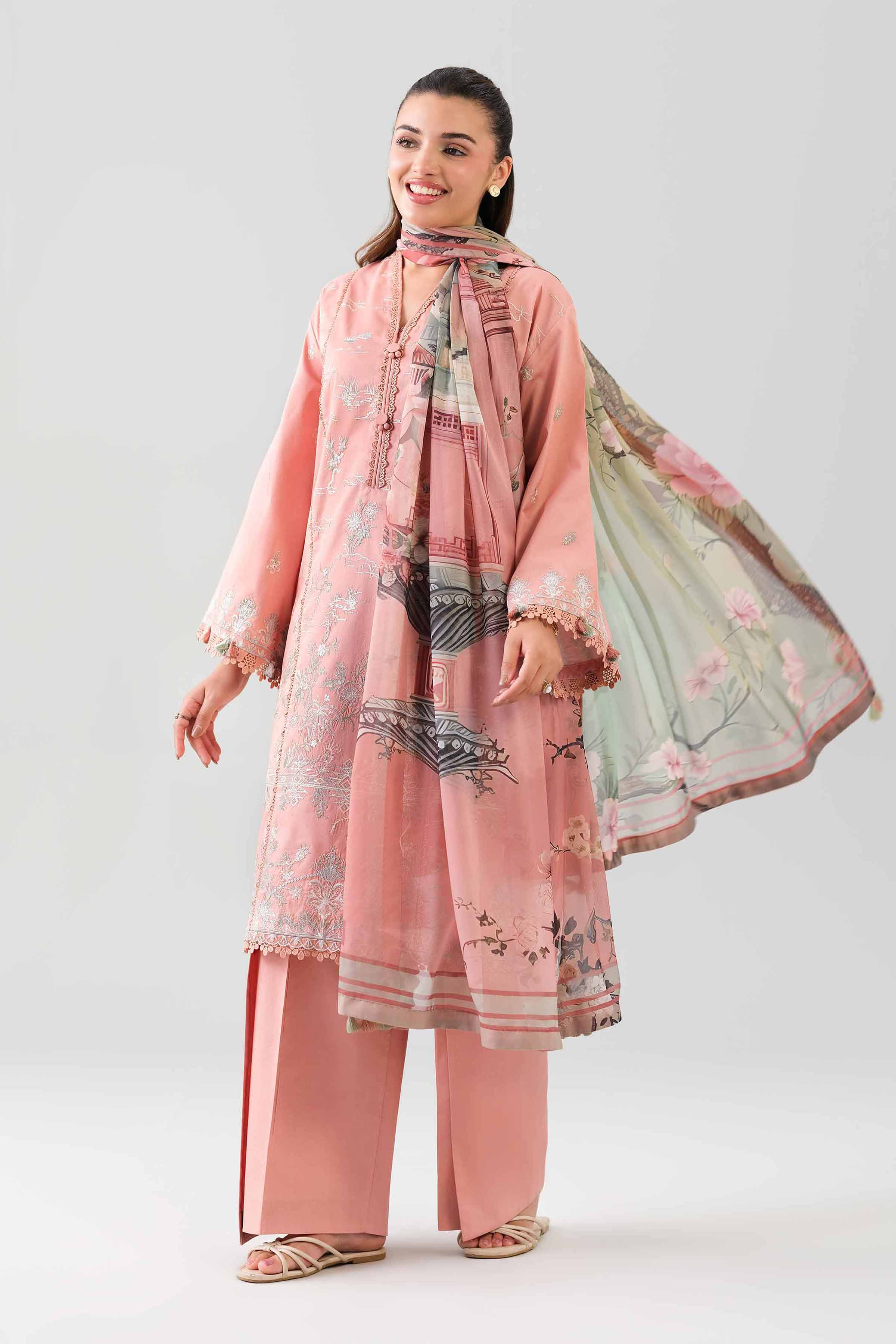 3 Piece - Digital Printed Embroidered Suit - 42601079