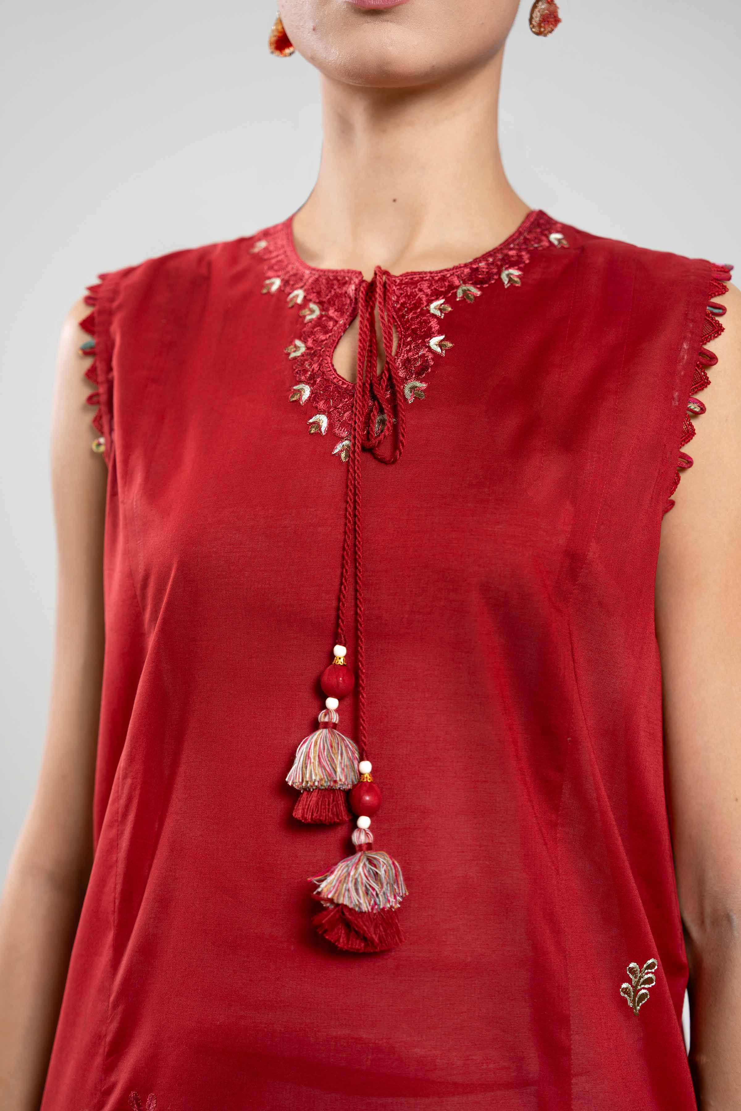 2 Piece - Digital Printed Embroidered Suit - 42601086 Red Cambric 2PC Embroidered