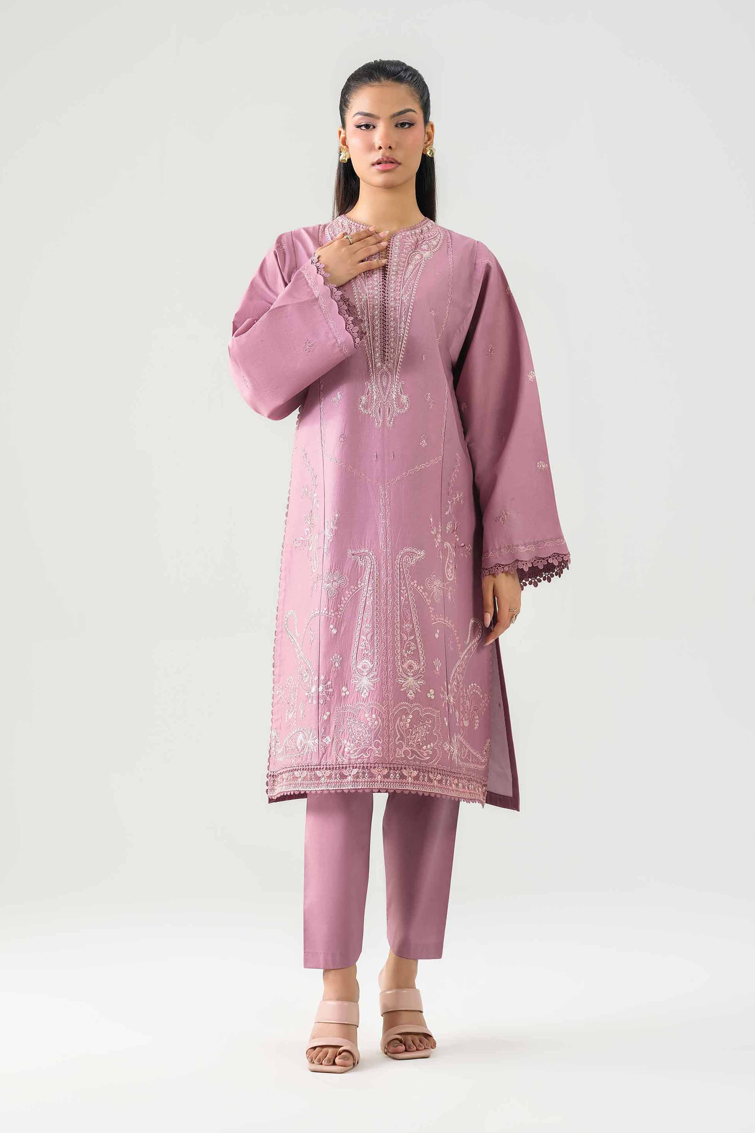 2 Piece - Embroidered Suit - 42601092 NishatUAE Purple Cambric 2PC Embroidered Unstitched