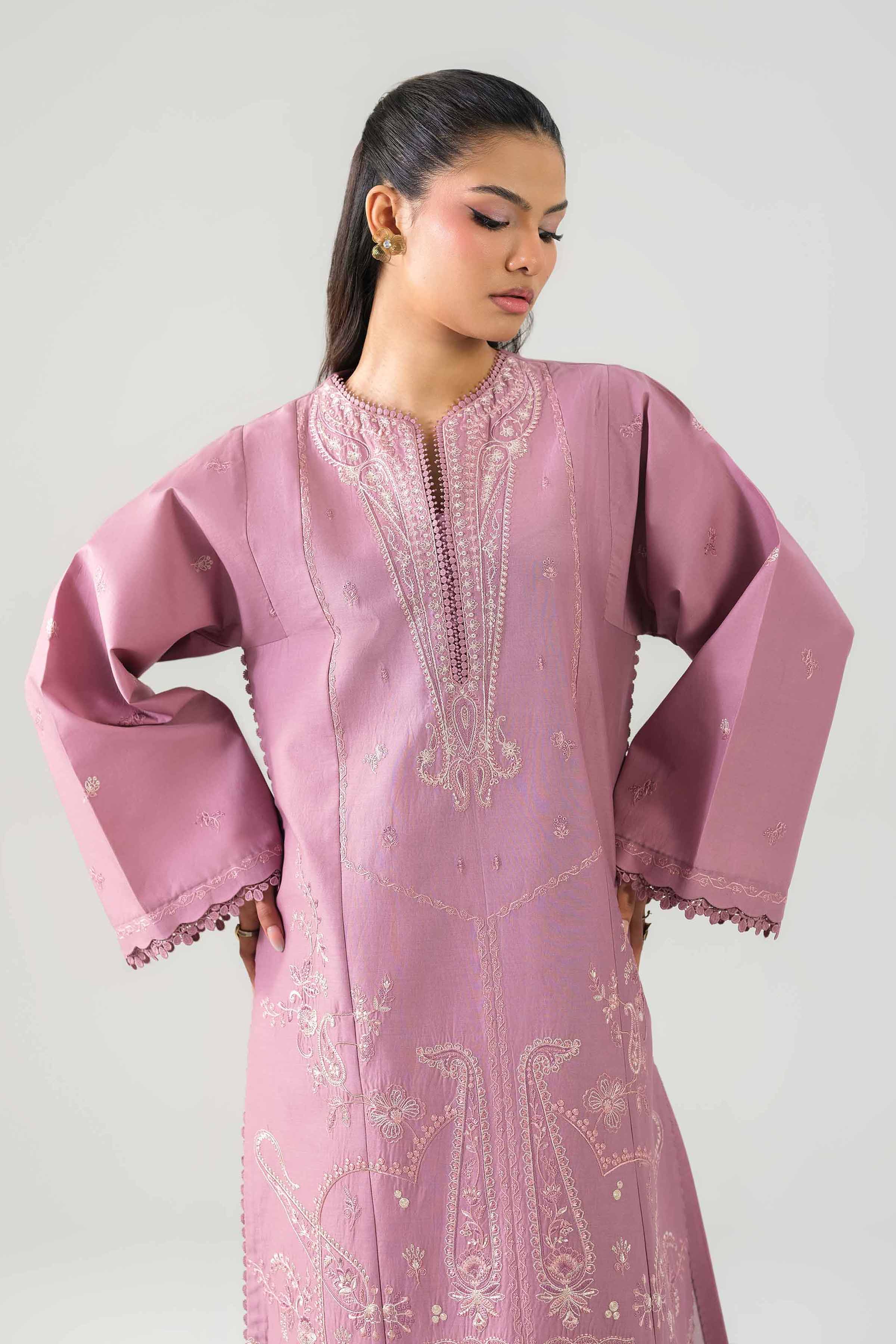 2 Piece - Embroidered Suit - 42601092 NishatUAE Purple Cambric 2PC Embroidered Unstitched