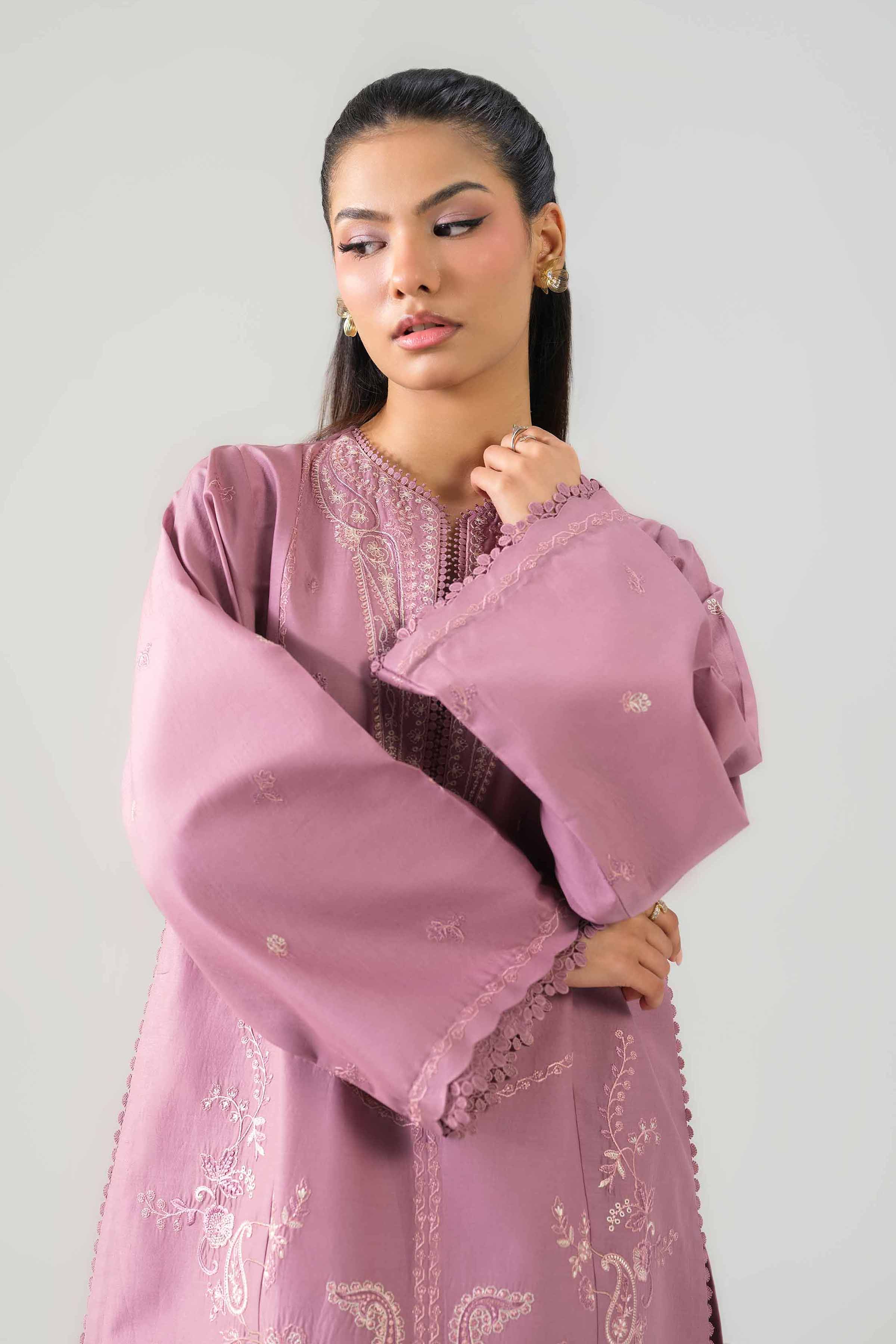 2 Piece - Embroidered Suit - 42601092 NishatUAE Purple Cambric 2PC Embroidered Unstitched