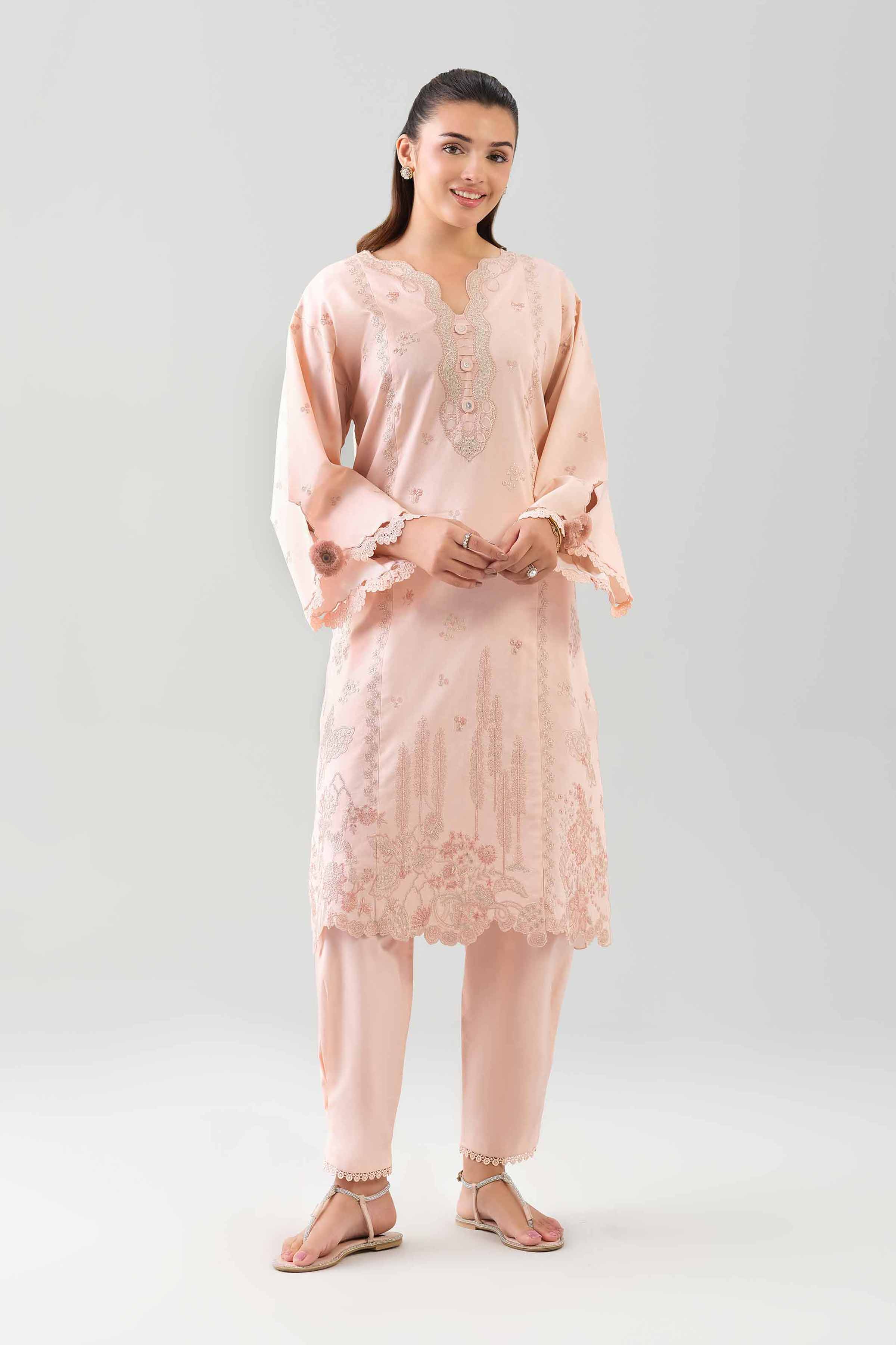 2 Piece - Embroidered Suit - 42601093 NishatUAE Pink Cambric 2PC Embroidered Unstitched